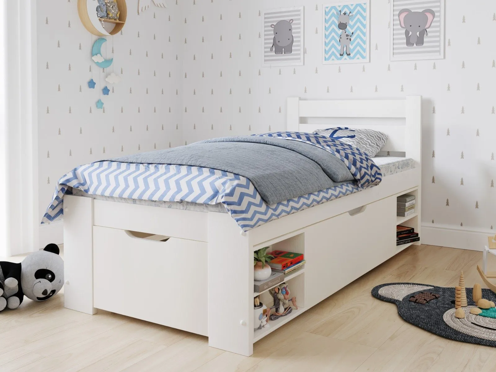 Single Storage Bed - White, FSC Wood