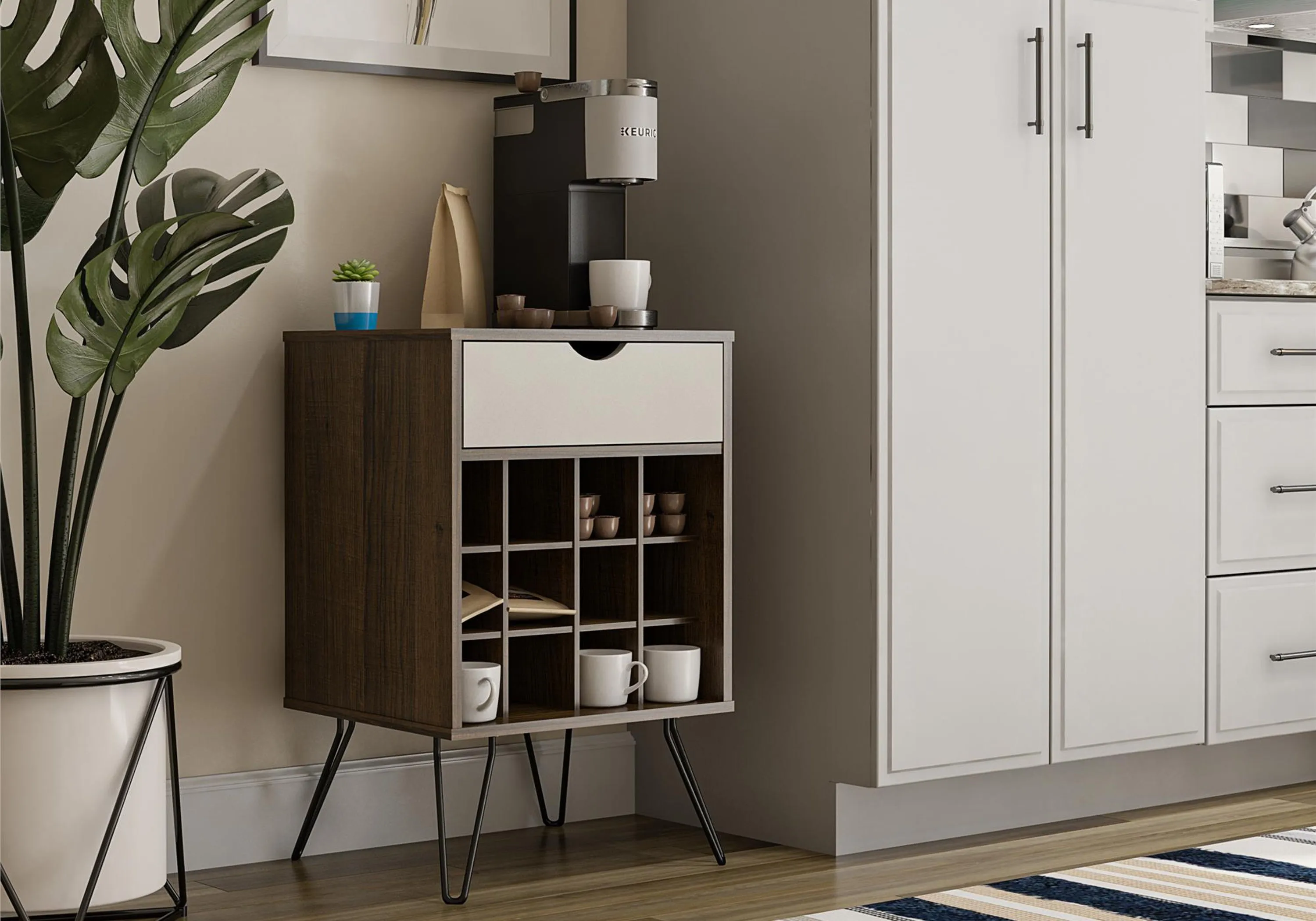 Beverage Storage Stand with Drawer - Brown Oak, MDF image