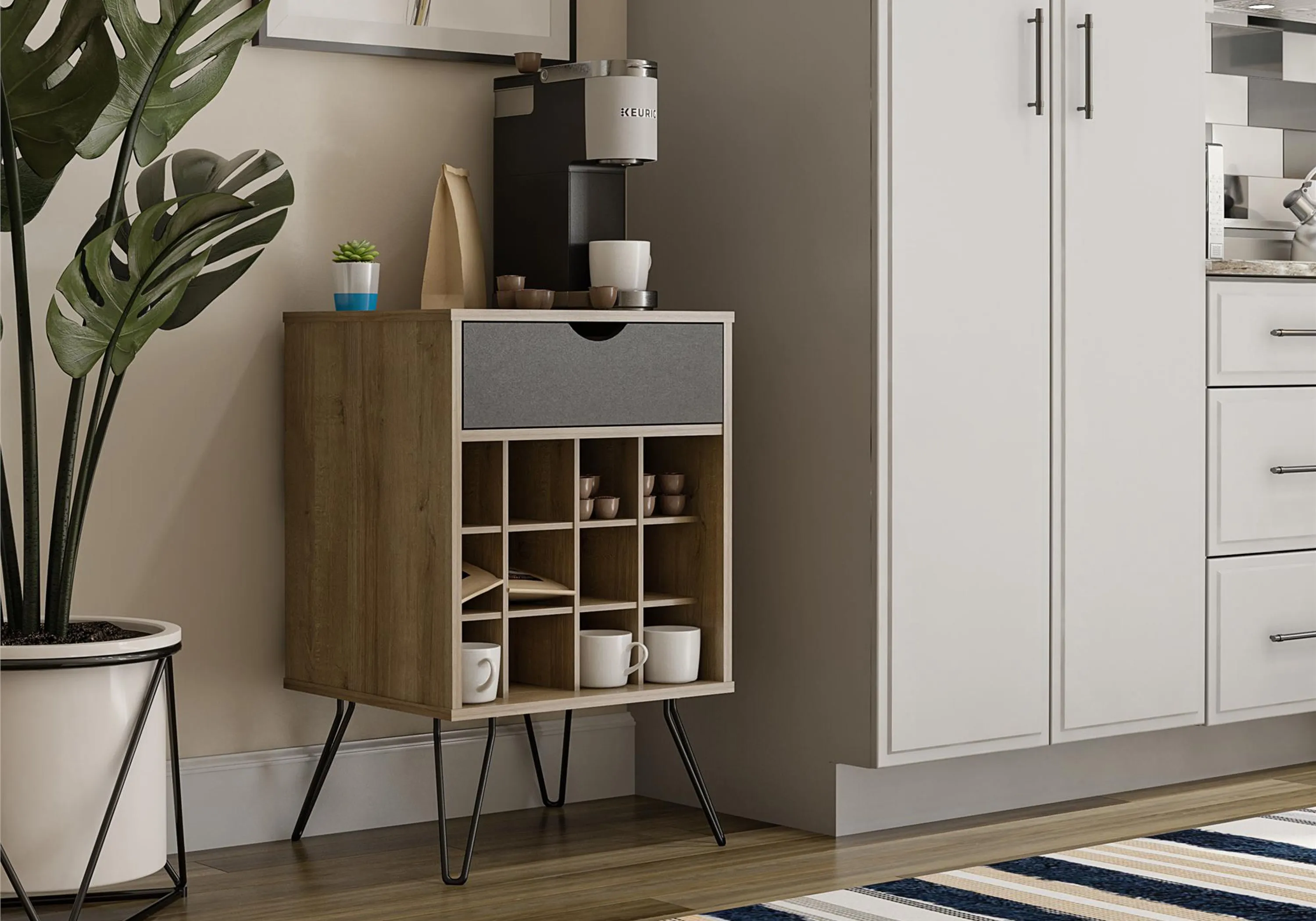 Beverage Storage Stand with Drawer - Natural, MDF