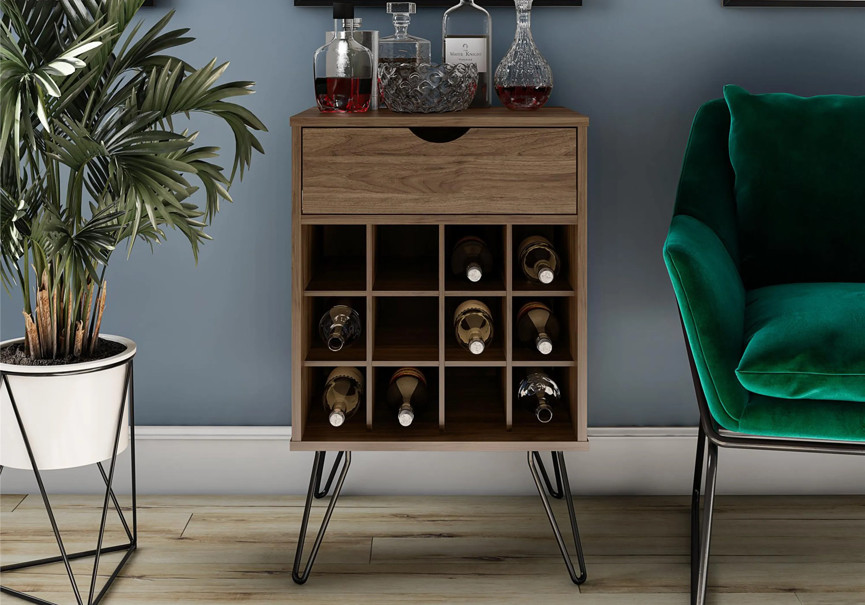 Beverage Storage Stand with Drawer - Walnut, MDF