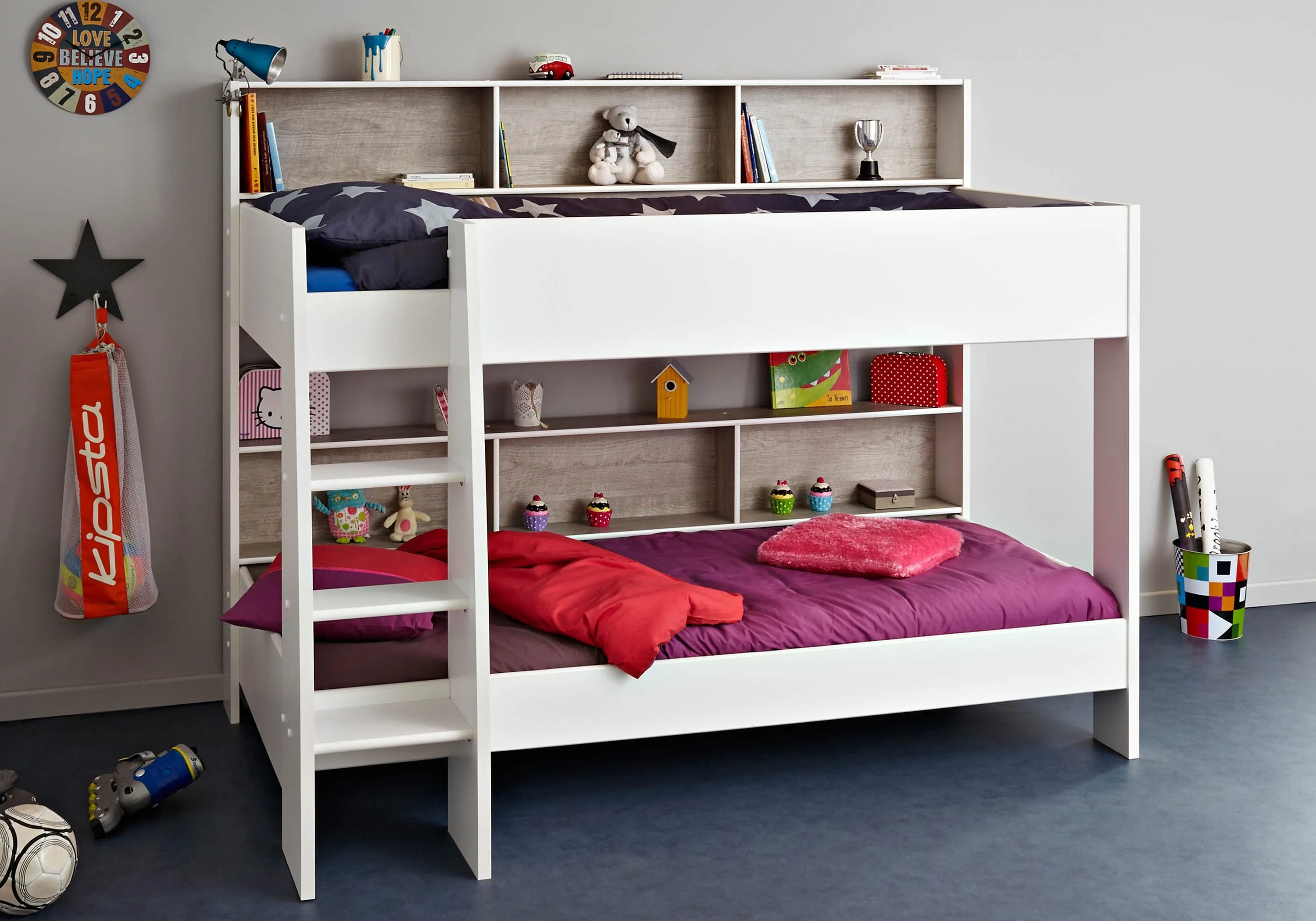 3-Tier Bunk Bed with Shelving - White, Wood image