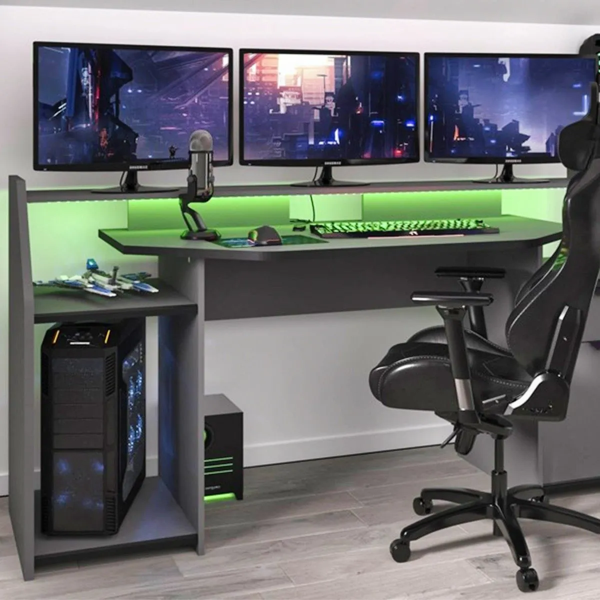 Gaming Desk with LED Lights - Carbon Finish image