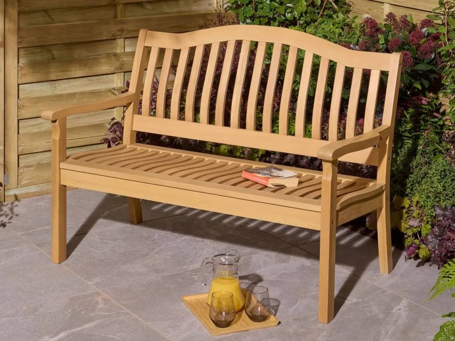 2-Seat Garden Bench with Curved Back - Brown image