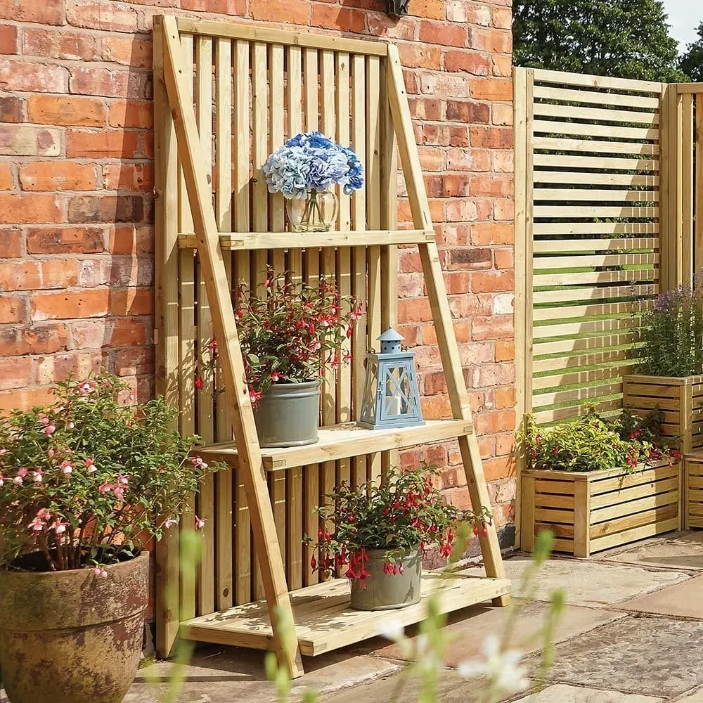 3-Tier Plant Stand with Screen - Natural Wood image