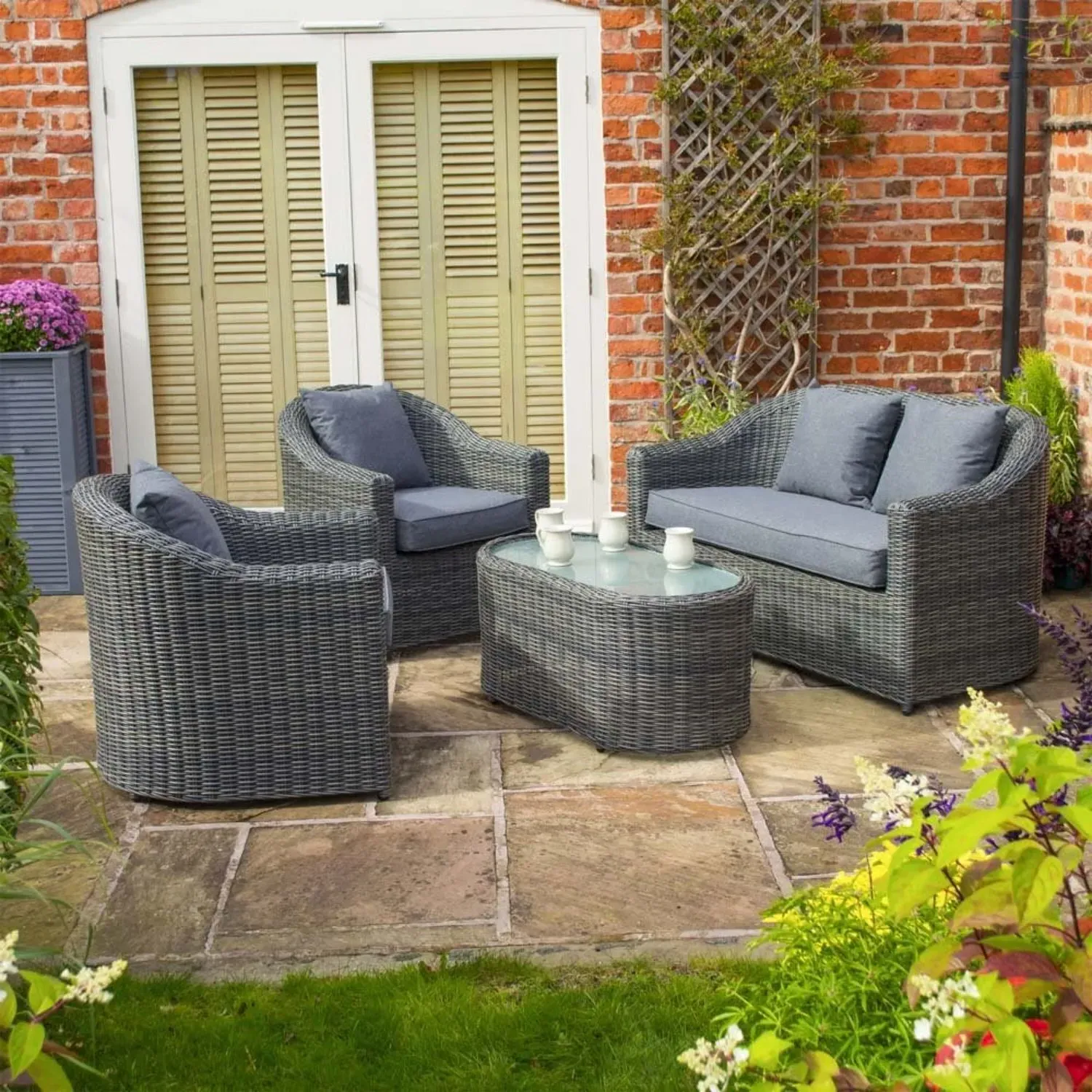 4-Piece Sofa Set with Table - Grey, Rattan image