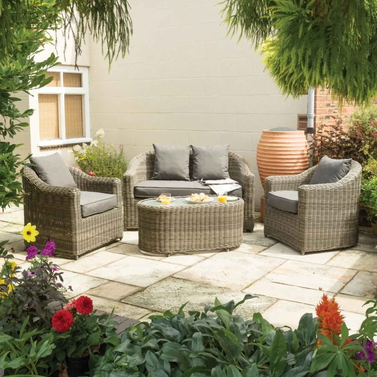 4-Piece Sofa Set with Table - Natural, Rattan