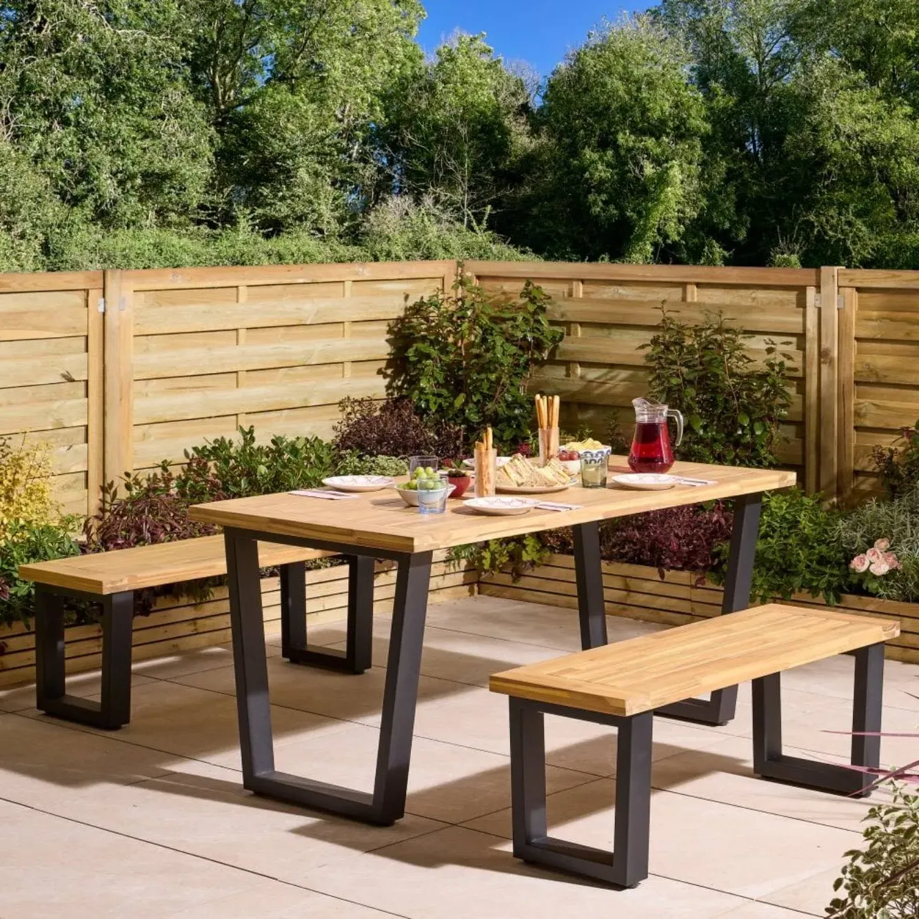 4-Seater Dining Set with Benches - Grey, Acacia image