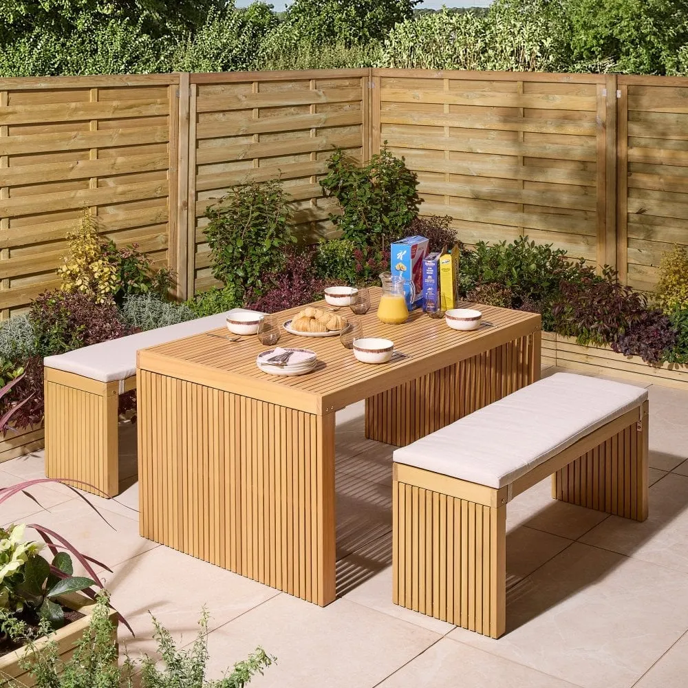 4-Seater Dining Set with Cushions - Grey, Eucalyptus