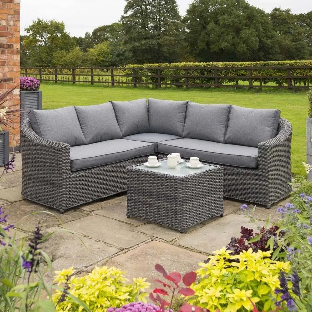Corner Sofa Set with Table - Grey, Rattan