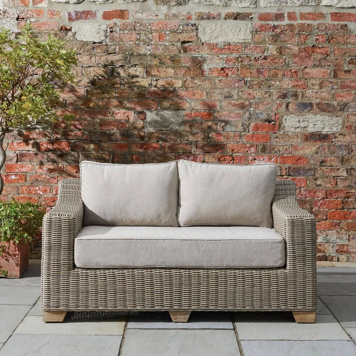 2-Seater Outdoor Sofa - Beige, HDPE Wicker