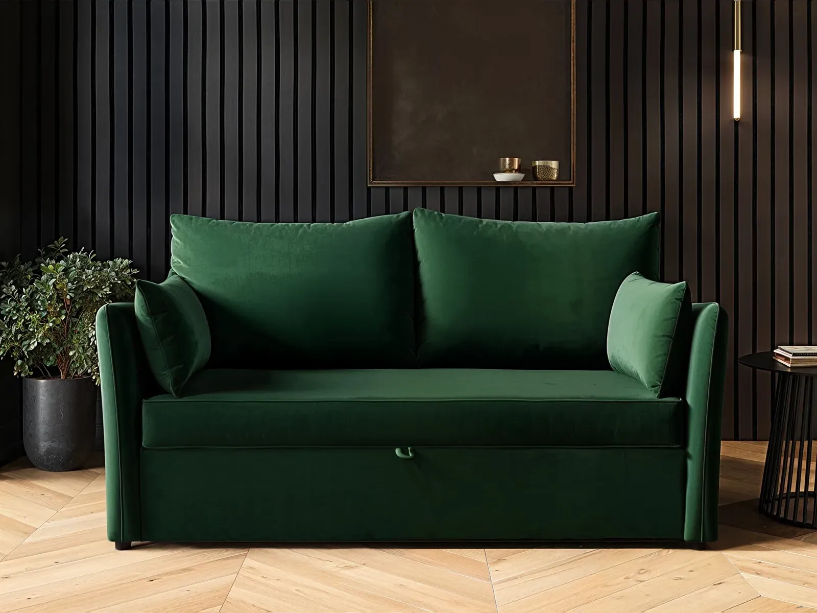 2-Seater Sofa Bed with Pull-Out - Green, Velvet image