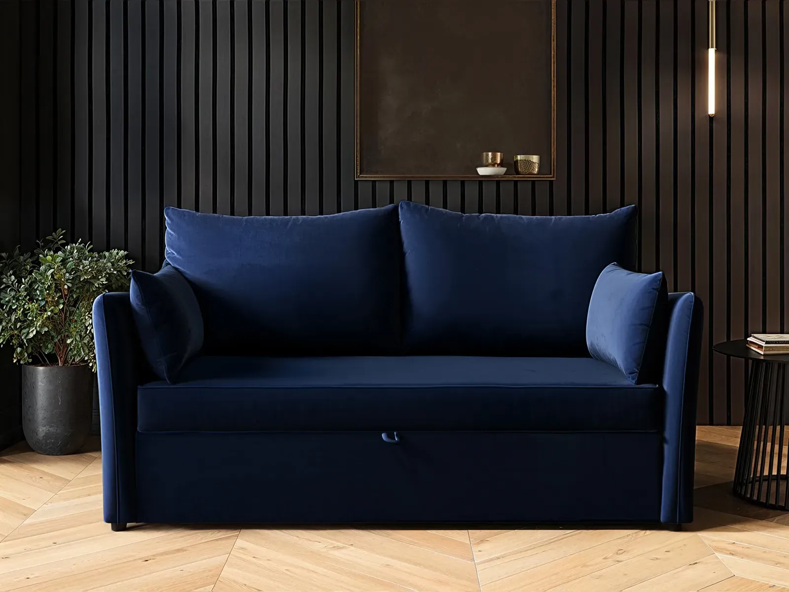 2-Seater Sofa Bed with Pull-Out - Navy, Velvet