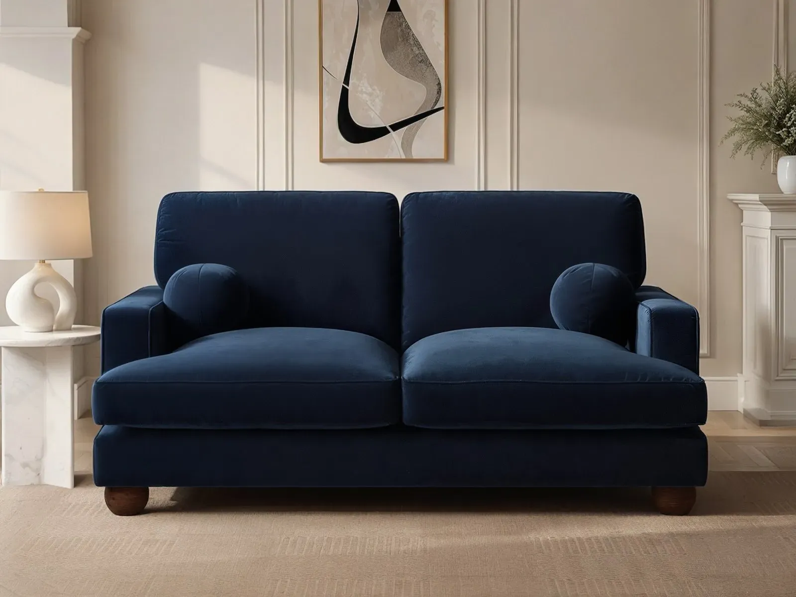 2-Seater Sofa with Ball Feet - Blue, Velvet