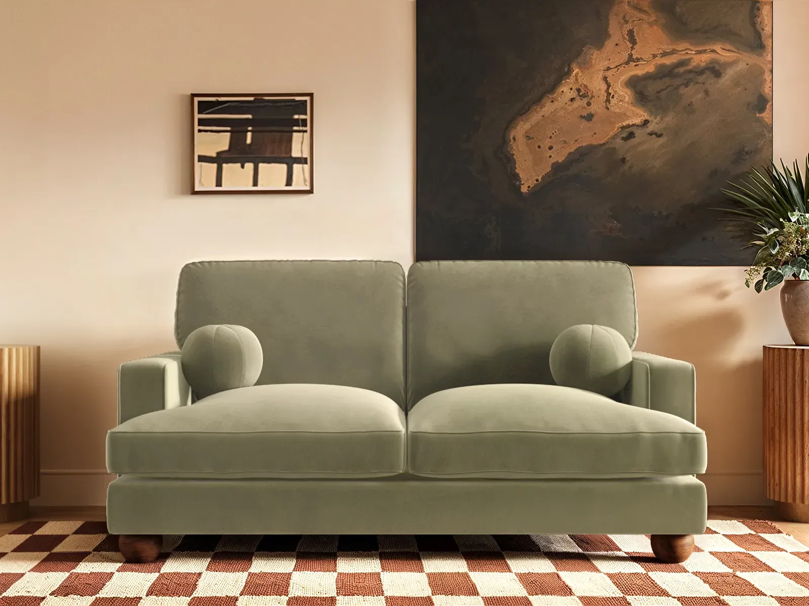 2-Seater Sofa with Ball Feet - Green, Velvet