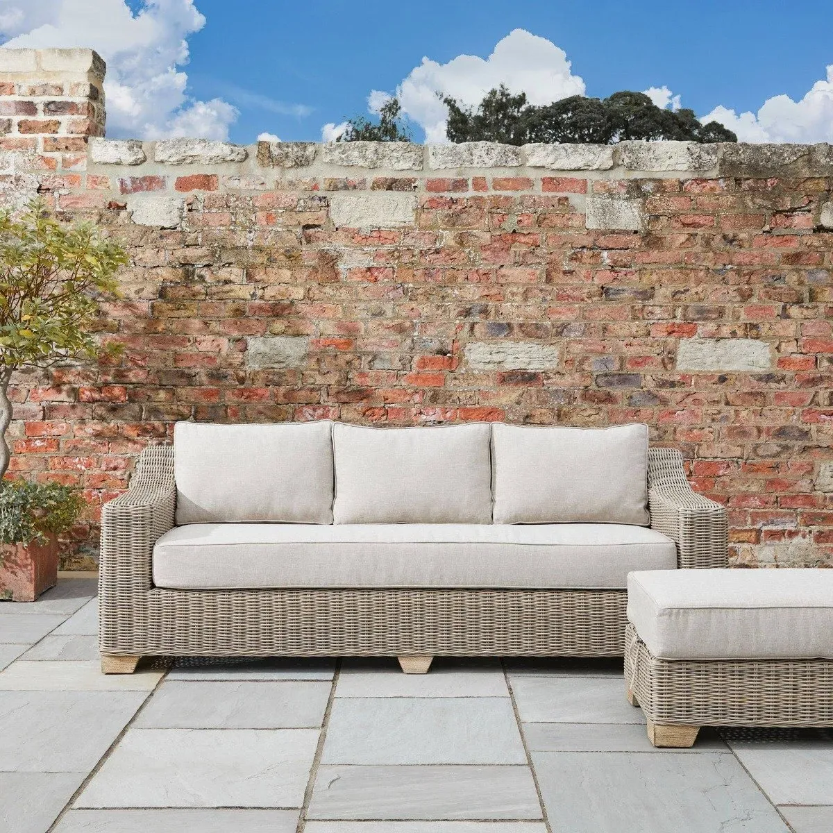 3-Seater Outdoor Sofa - Beige, HDPE Wicker