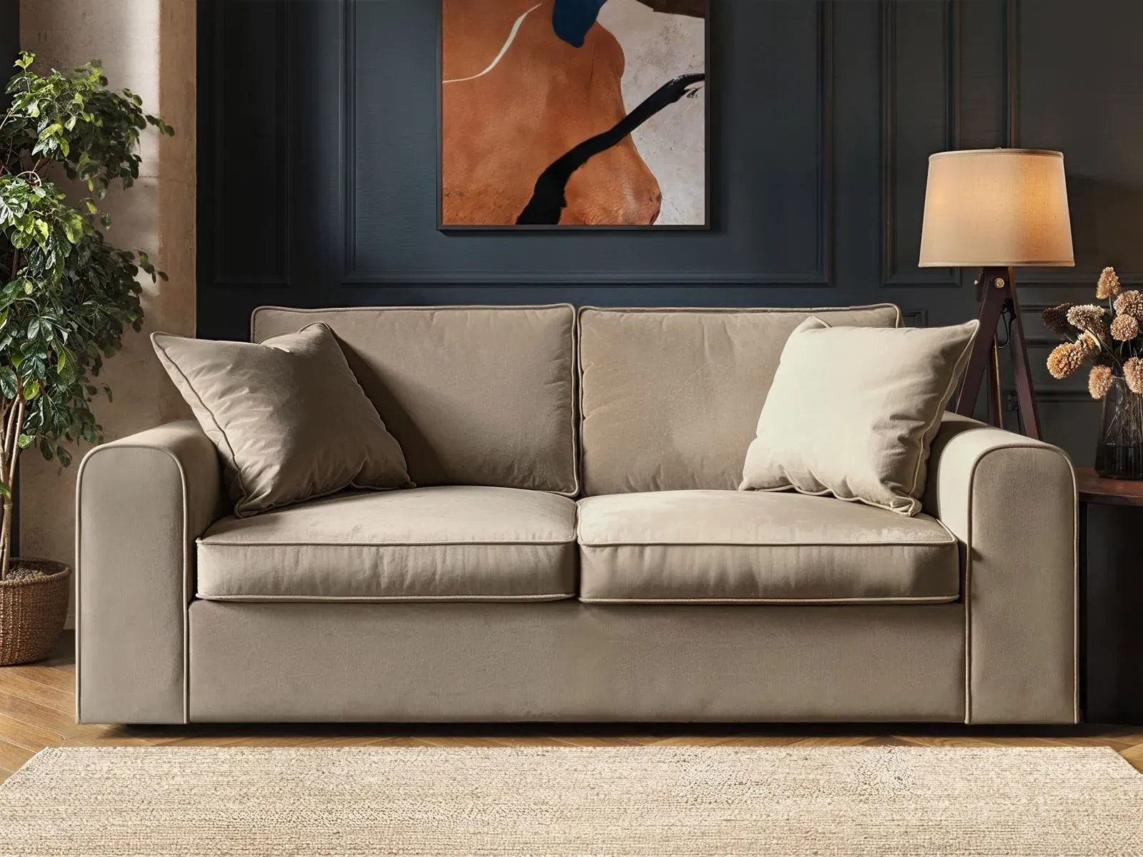 3-Seater Sofa - Beige, Velvet image