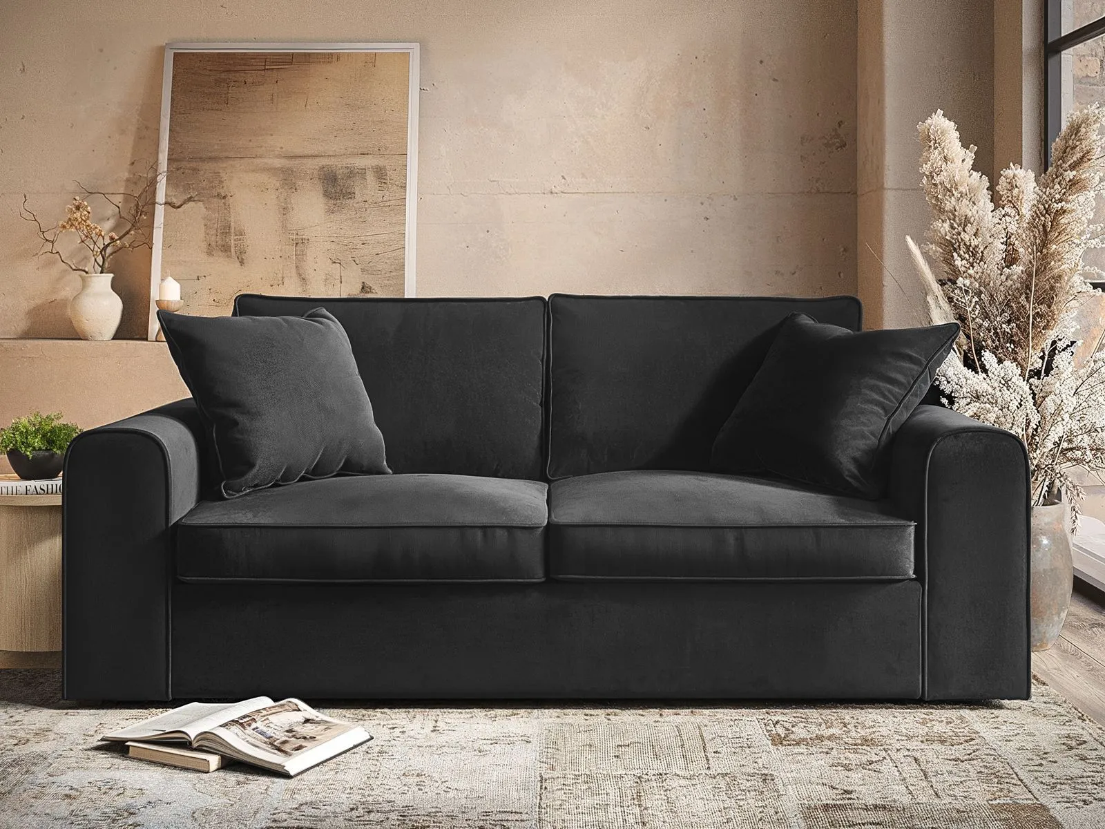 3-Seater Sofa - Charcoal, Velvet