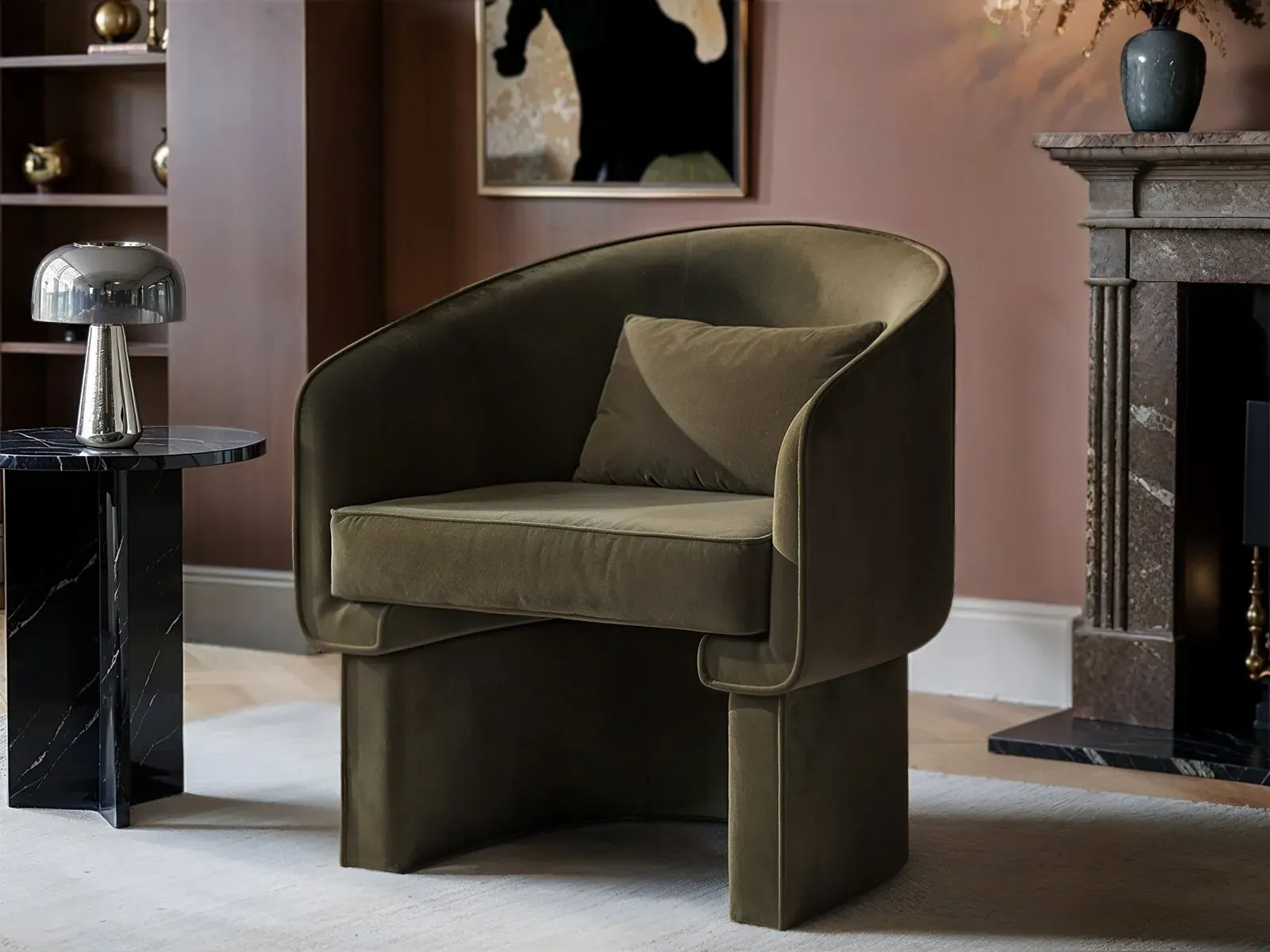 Curved Accent Chair - Khaki, Velvet image