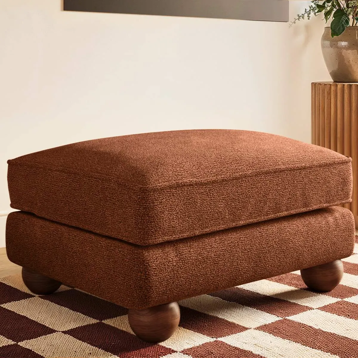 Footstool with Ball Feet - Burnt Orange, Chenille image