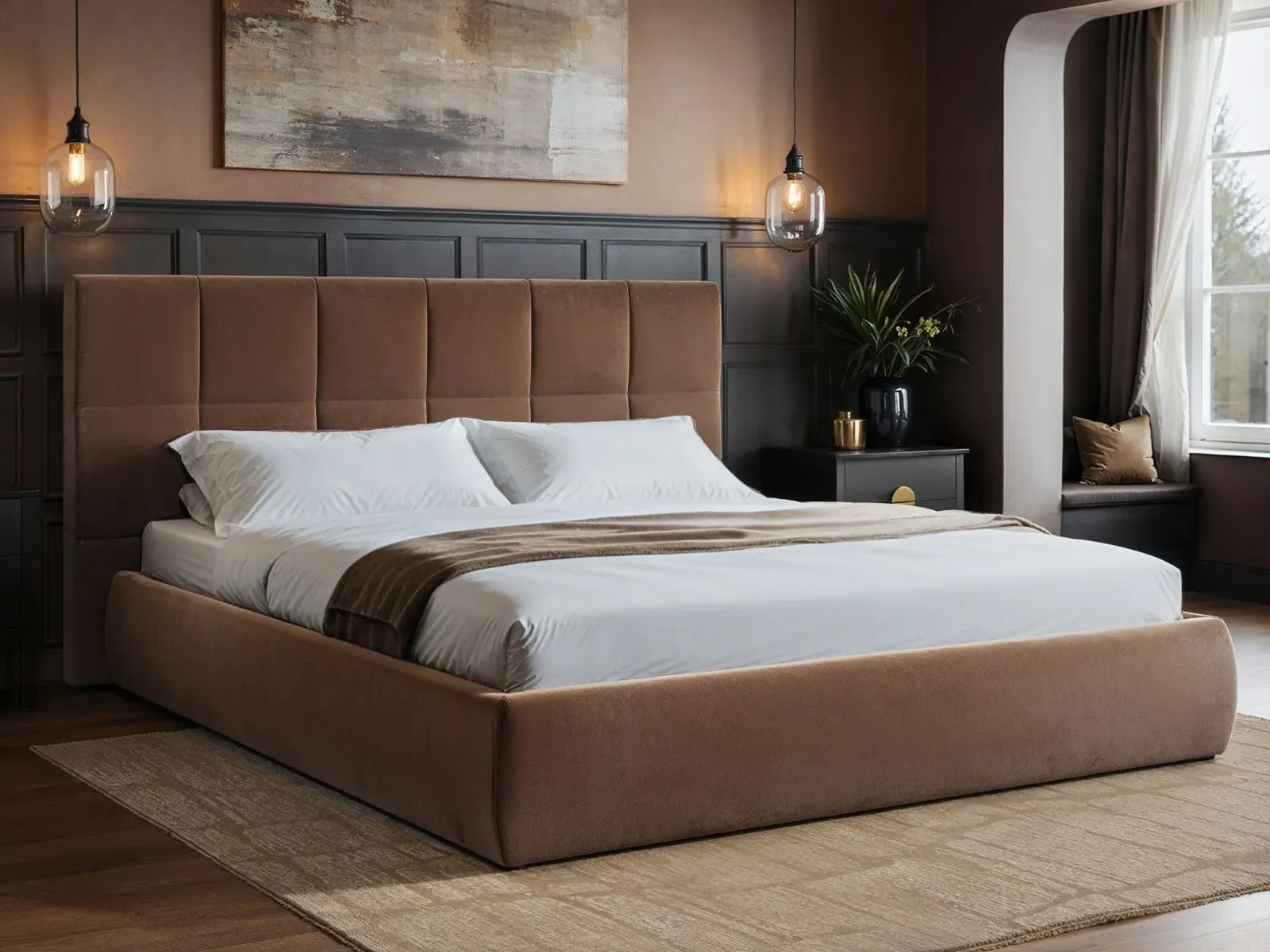 King Size Ottoman Bed with Storage - Chocolate, Velvet