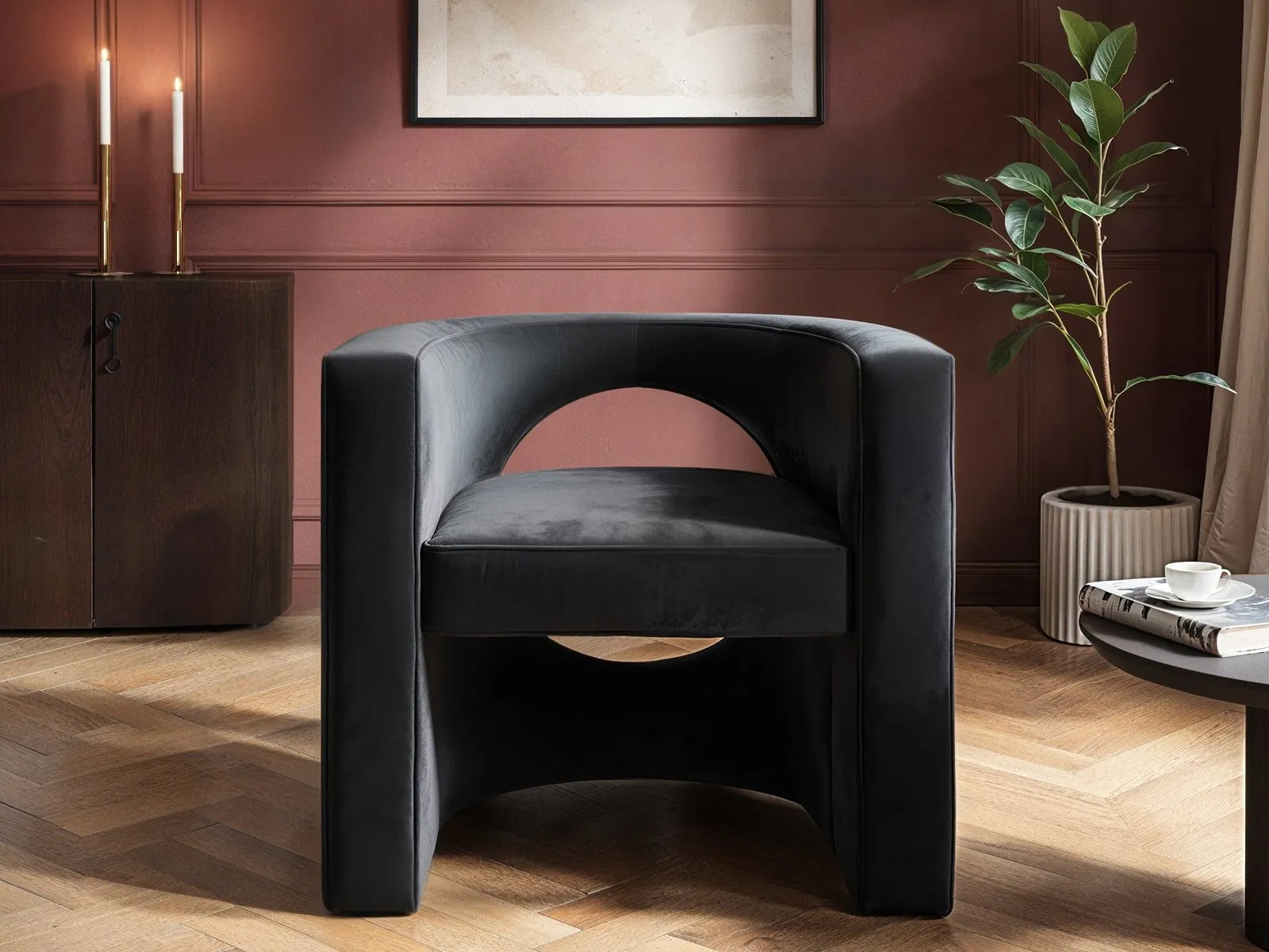 Modern Armchair with Cut-Out - Charcoal, Velvet