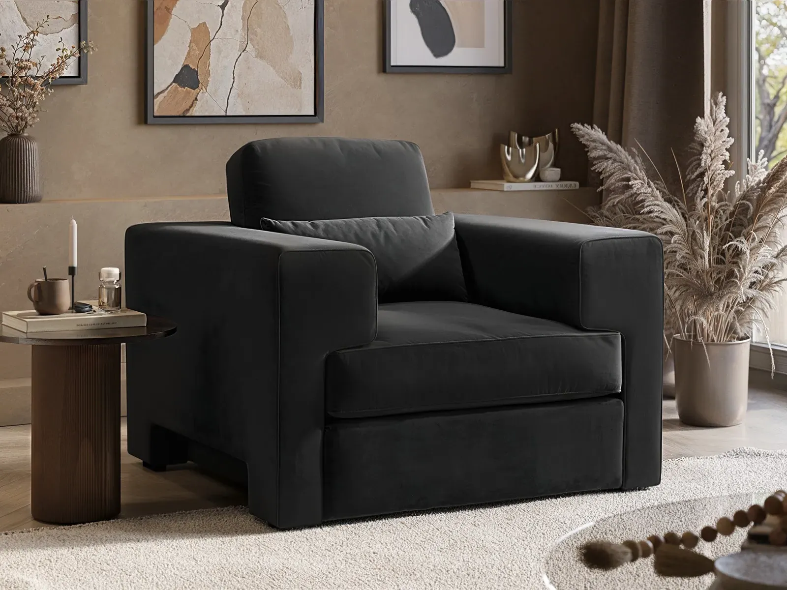 Rose Armchair with Cut-Out Base - Charcoal, Velvet image