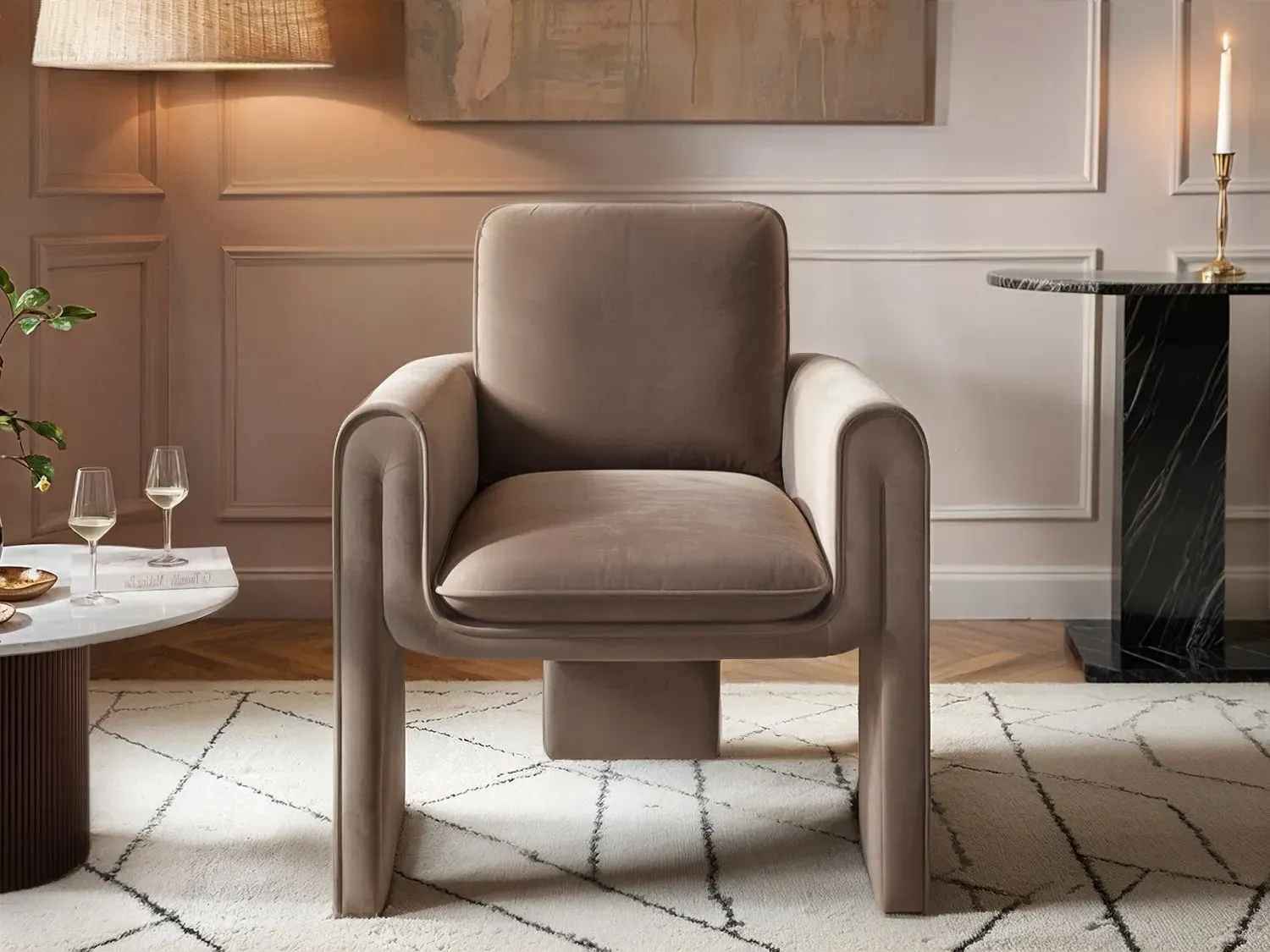 Sculptural Accent Chair - Chocolate, Velvet