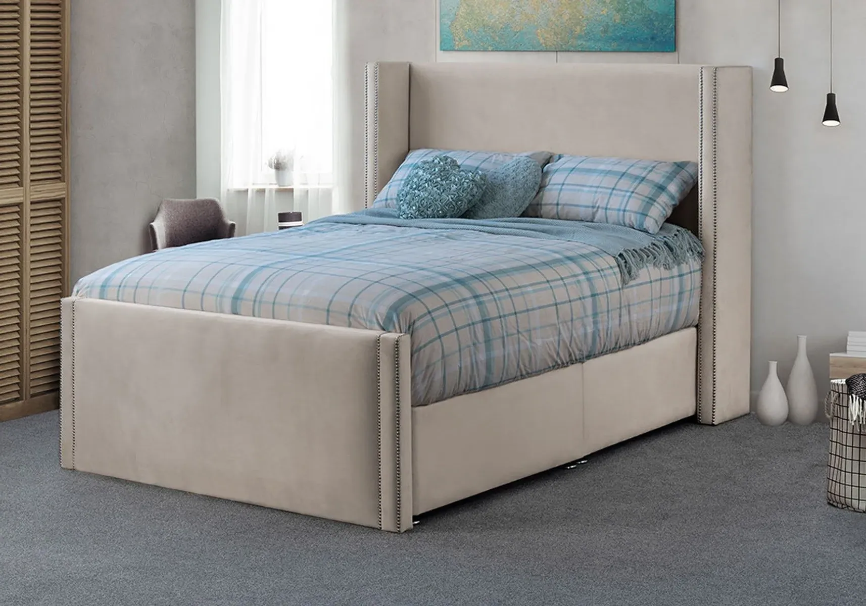 Double Divan Bed Frame - Studded Headboard image