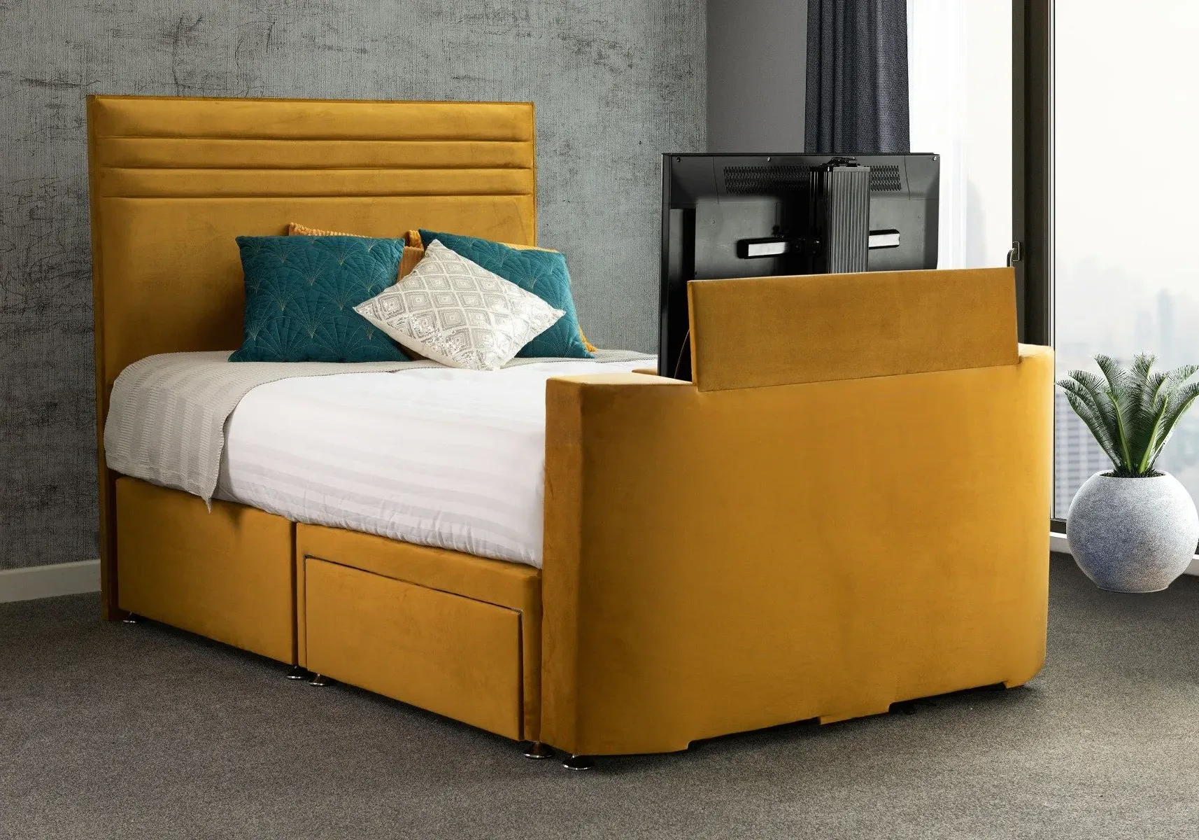 Double TV Divan Bed - Fabric image