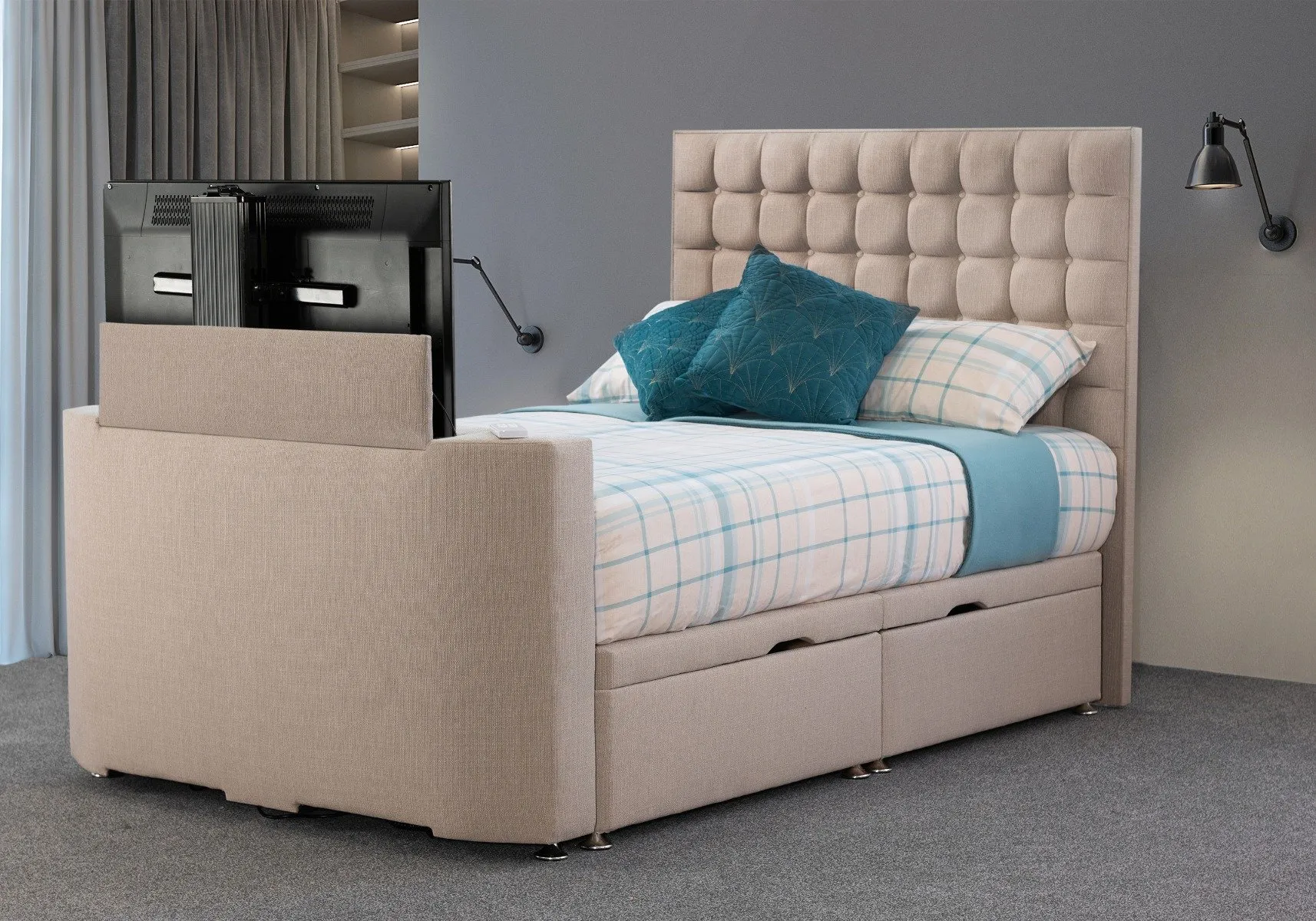 Double TV Divan Bed - Linen image