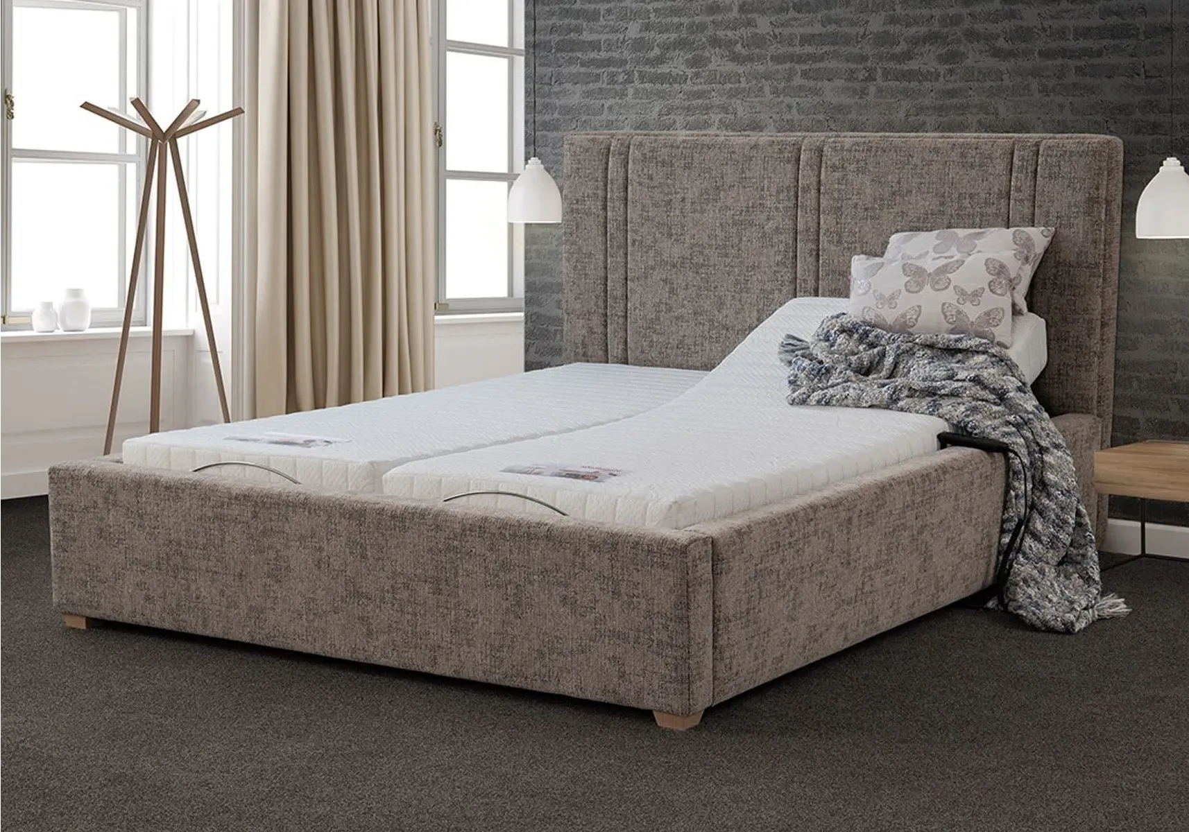 Super King Adjustable Bed Frame - Grey, Fabric