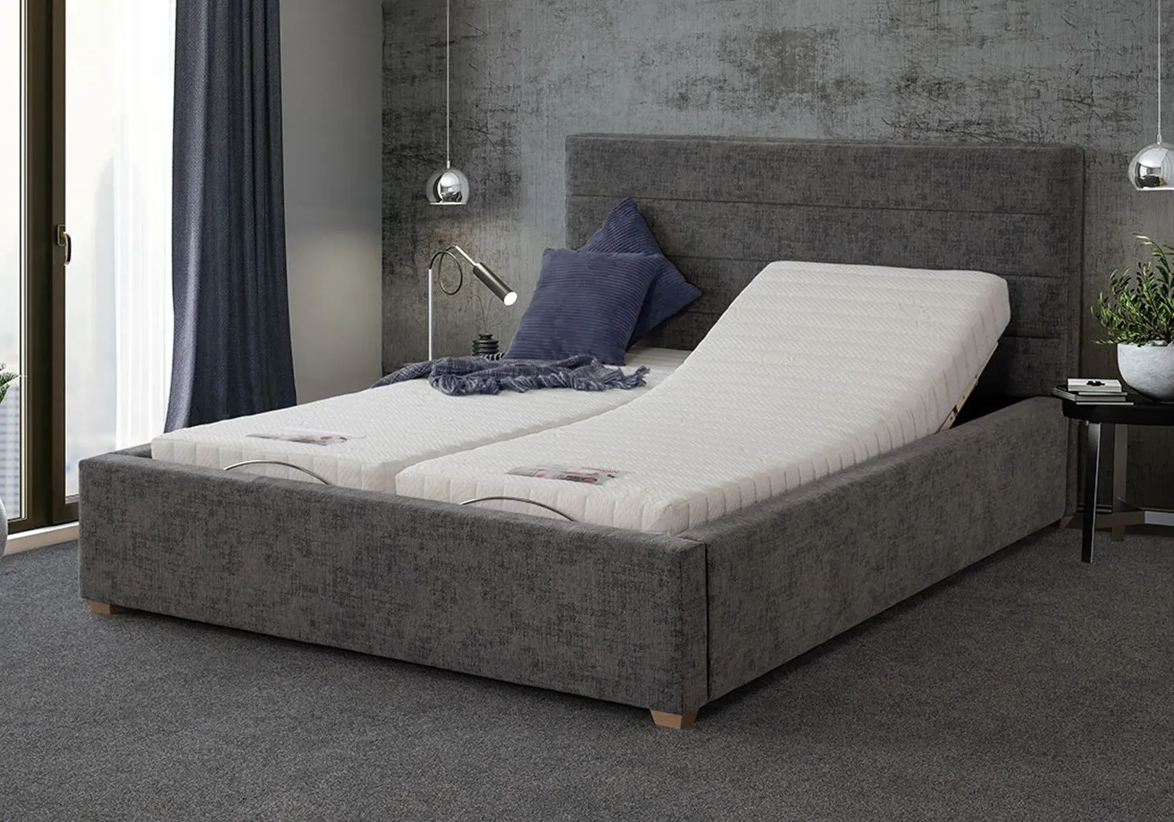 Super King Adjustable Bed Frame - Grey, Fabric