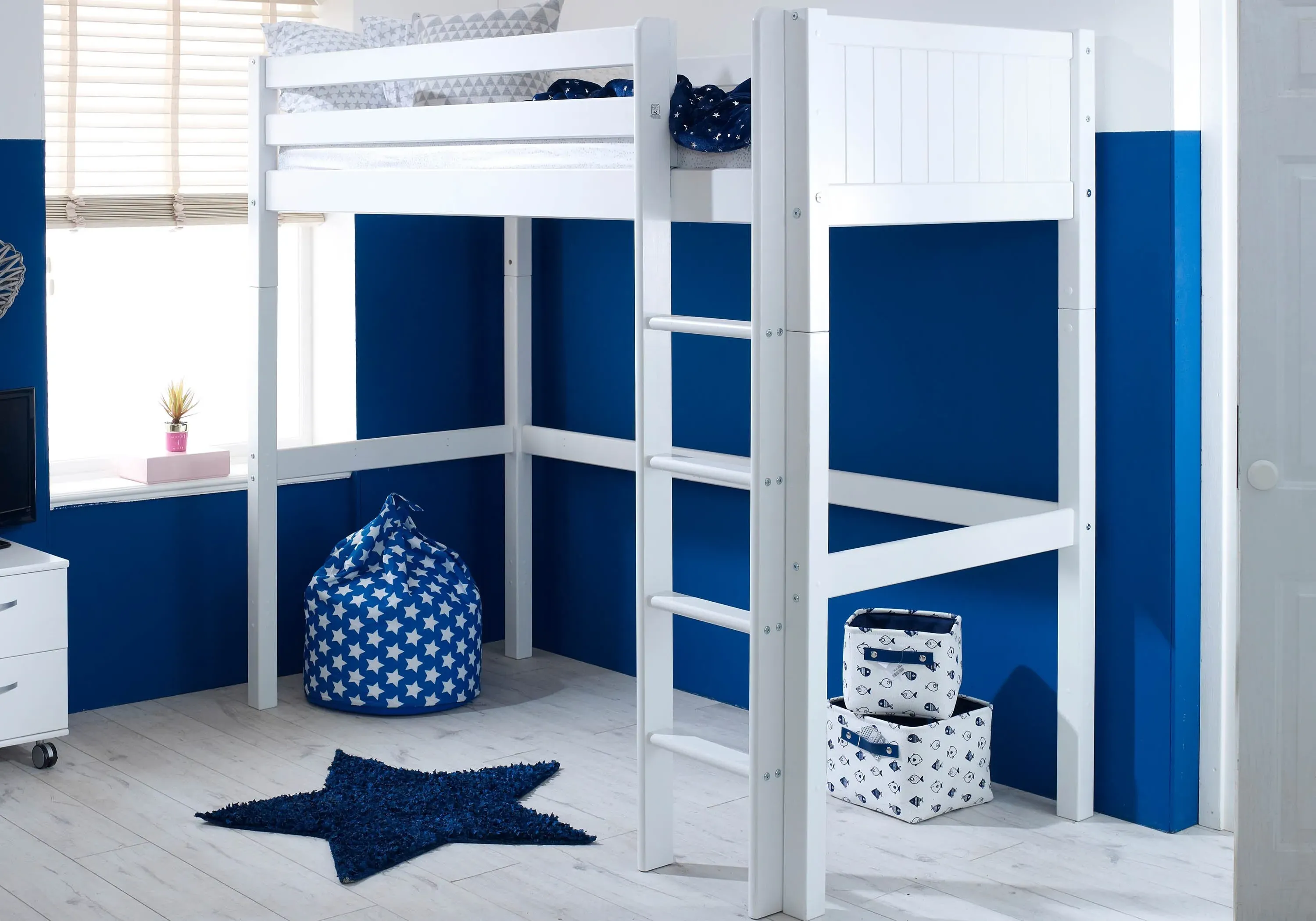 High Sleeper Bed with Open Space - White, Pine image