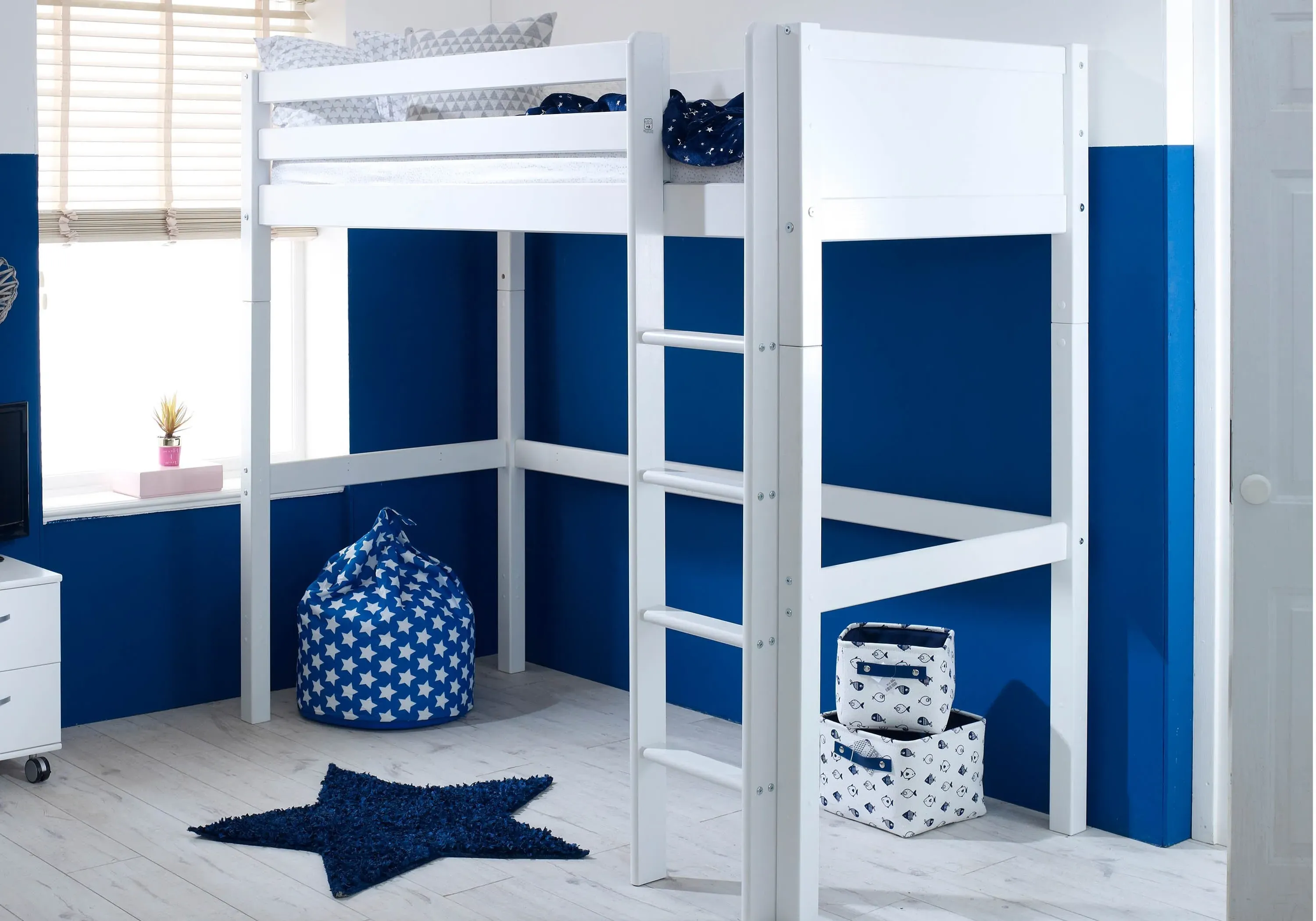 High Sleeper Bed with Open Space - White, Pine image