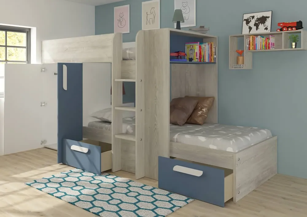 Bunk Bed with Storage & Wardrobe - Blue, Wood image