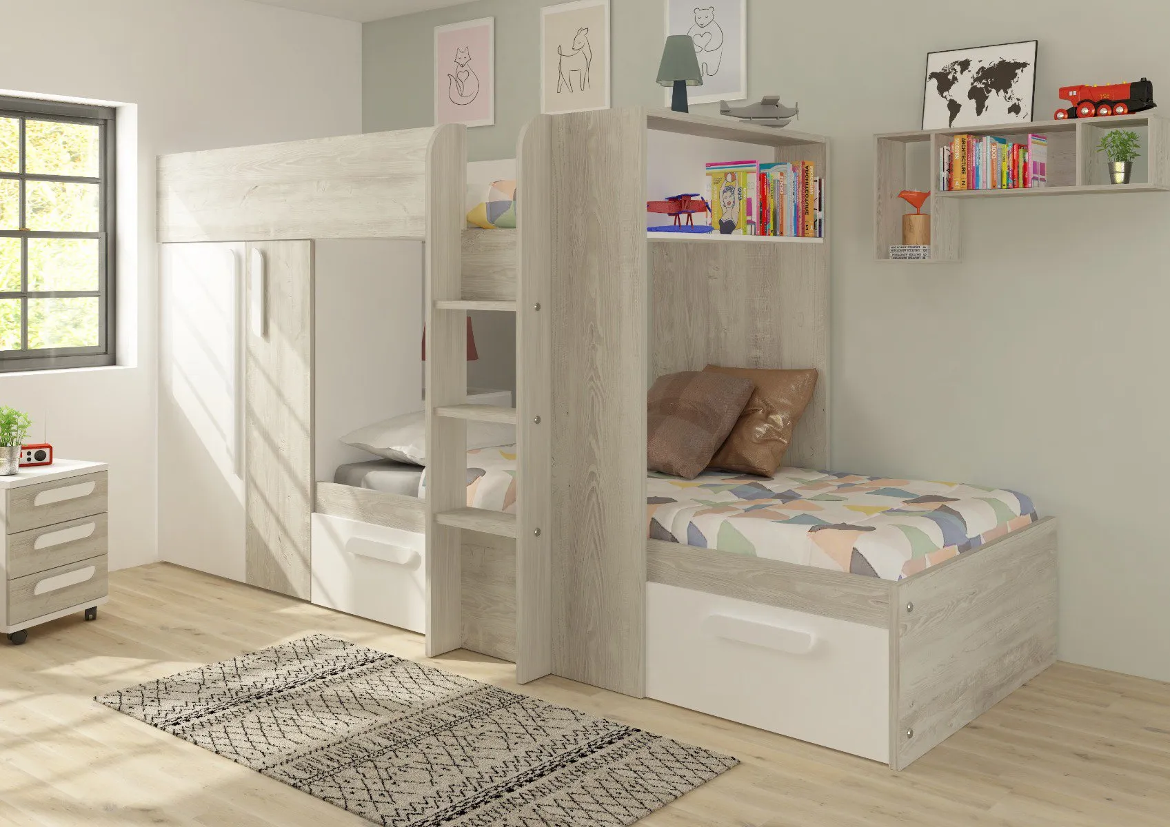 Bunk Bed with Storage & Wardrobe - White, Wood