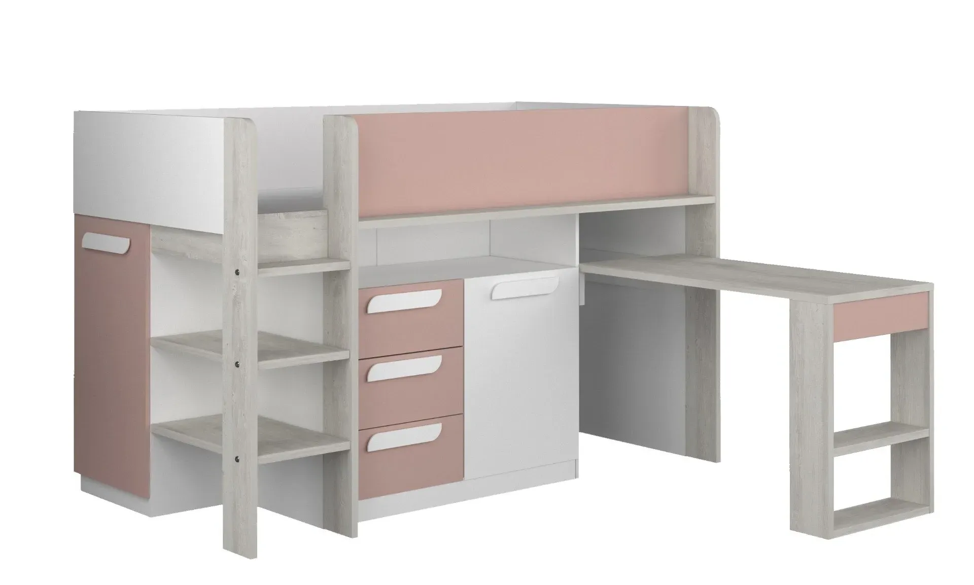 Mid Sleeper Bed with Storage - Pink, Wood
