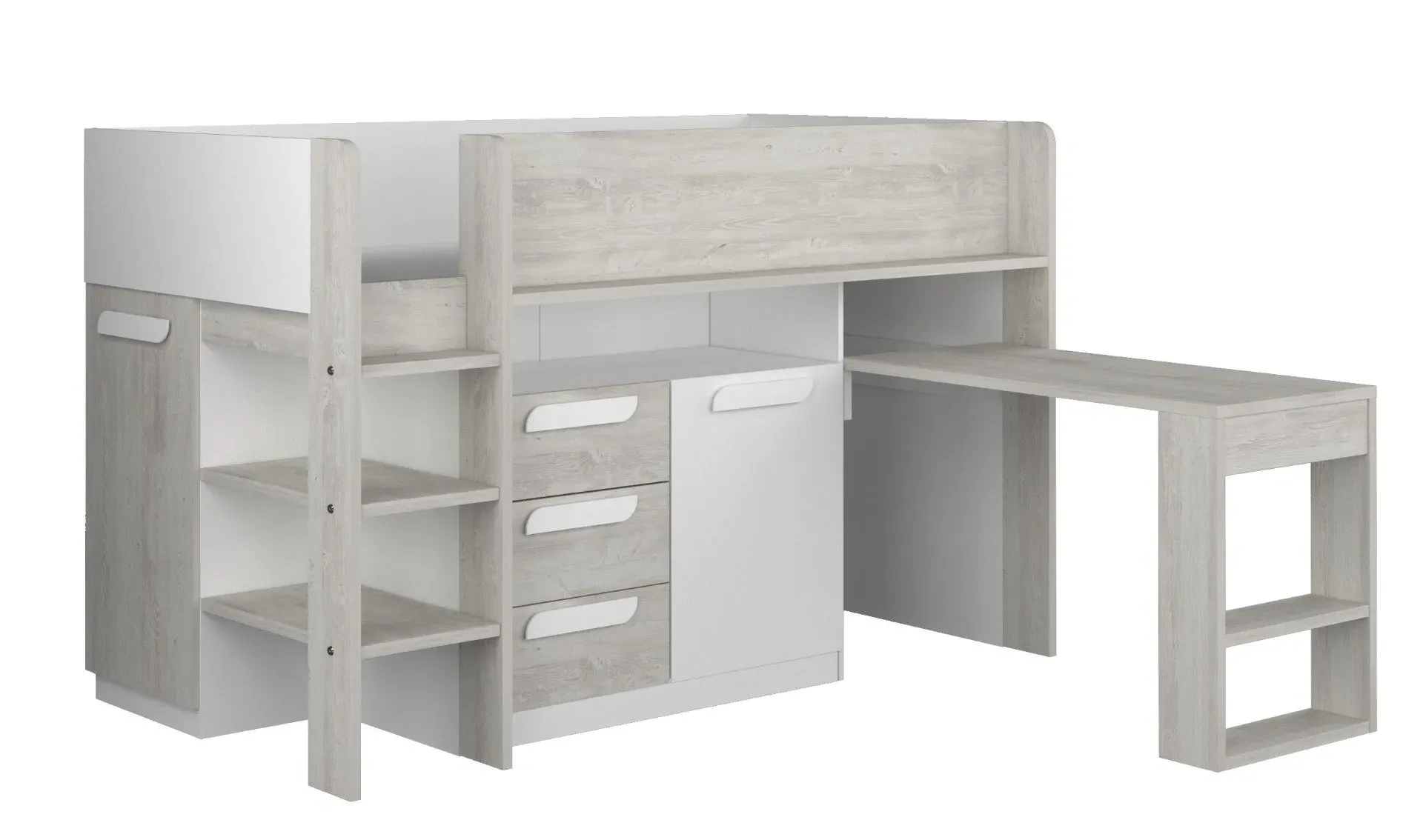 Mid Sleeper Bed with Storage - White, Wood
