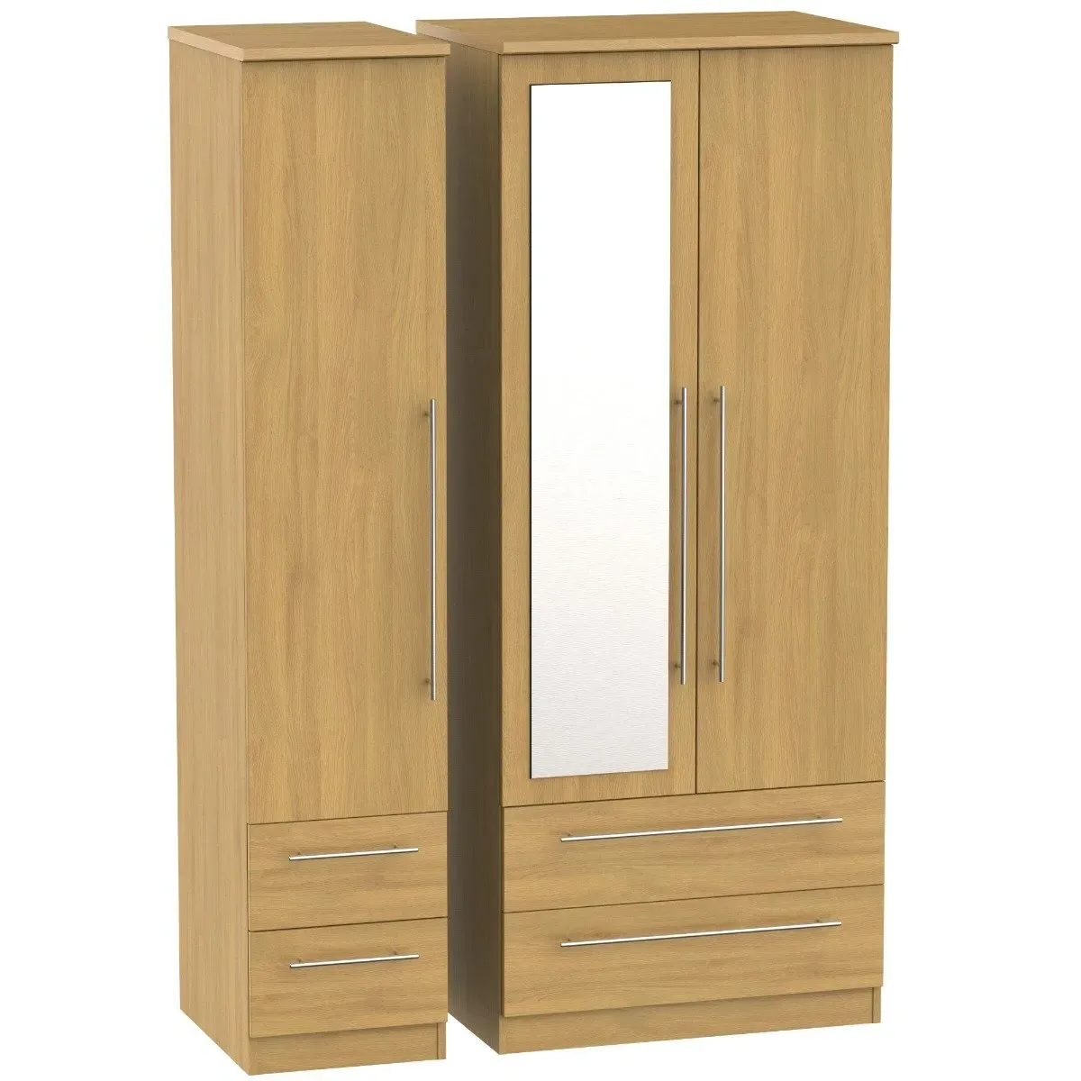 Triple Mirror Wardrobe with 2 Drawers - MDF