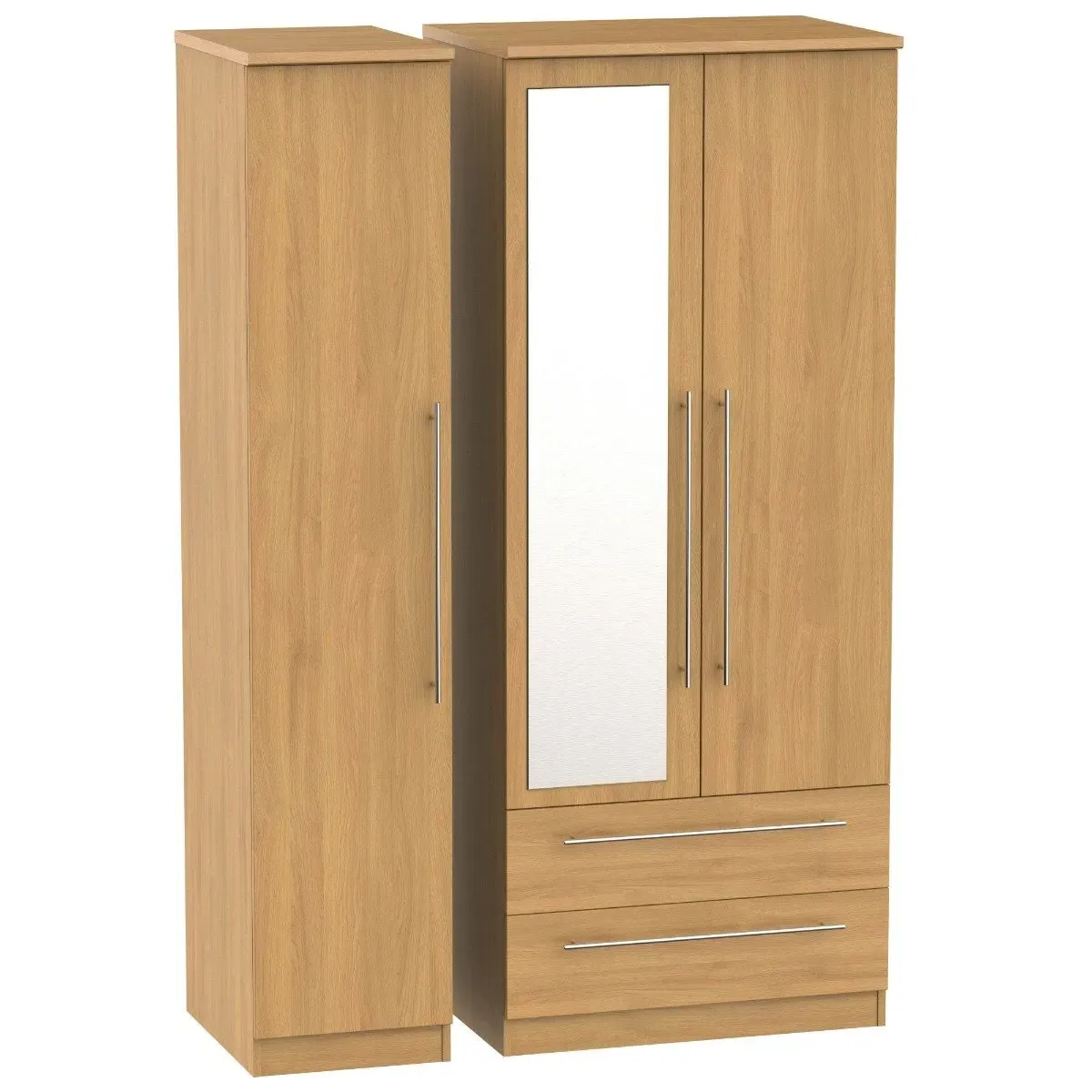 Triple Mirror Wardrobe with 2 Drawers - Oak, MDF