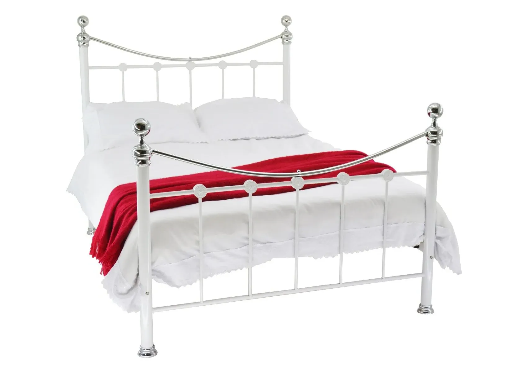 Small Double Bed Frame with Chrome Rails - White