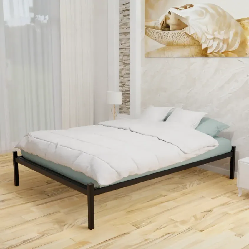 Small Double Bed Frame with Headboard Holes - Black