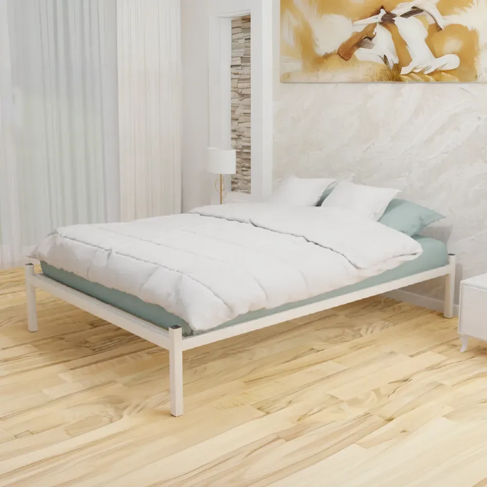 Small Double Bed Frame with Headboard Holes - Ivory