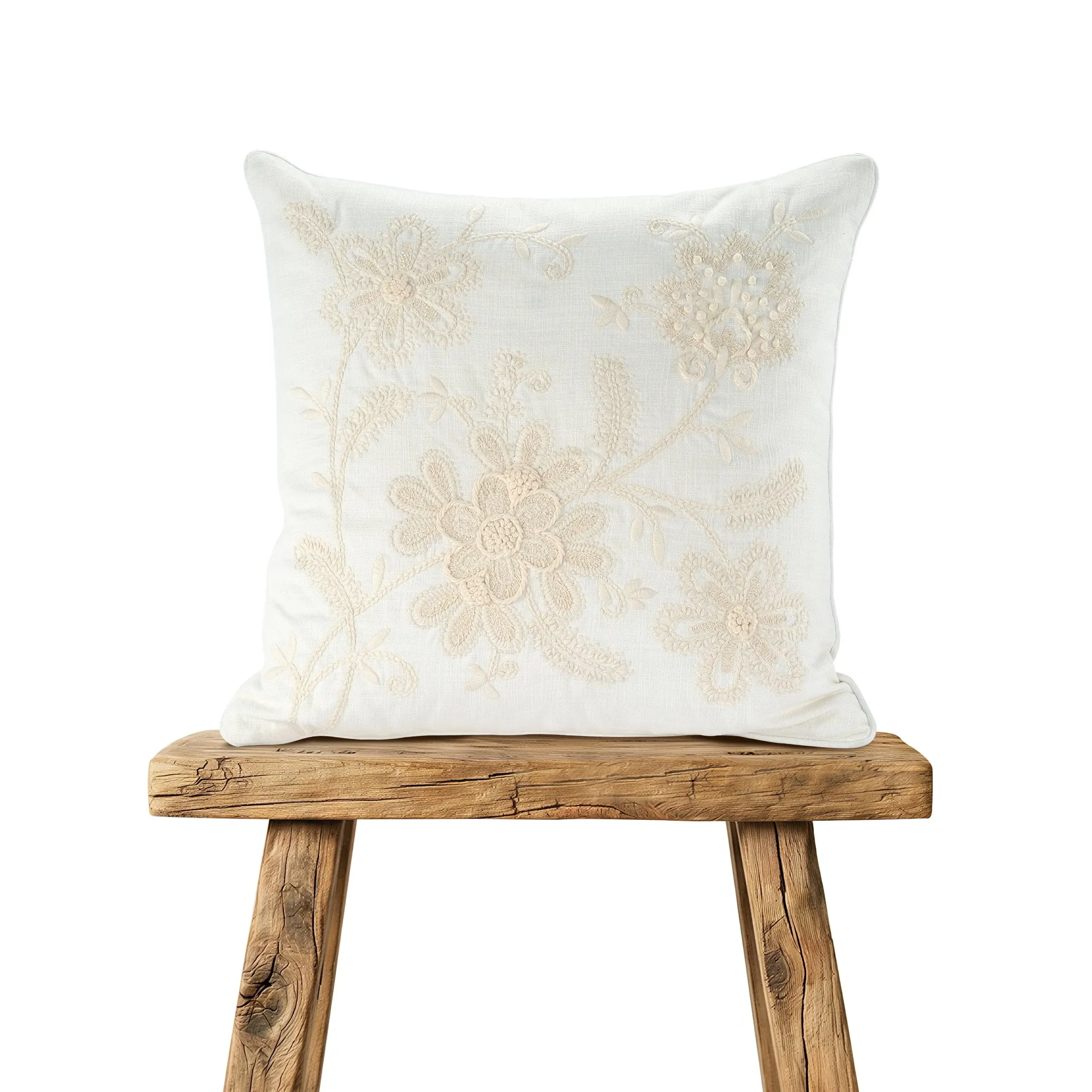 Ava Cushion Pair with Embroidery - White, Cotton product