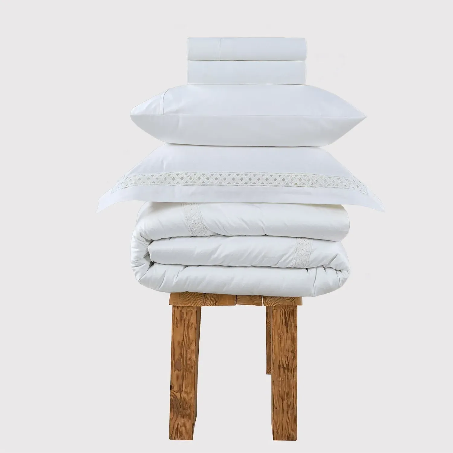Single Bedding Set with Lace Detail - White, Cotton image