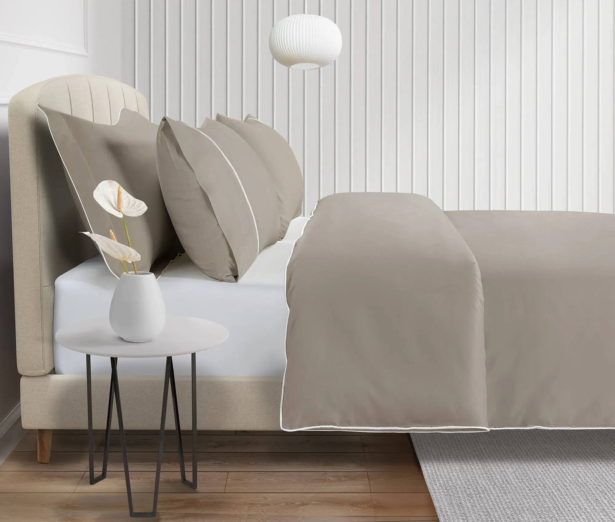 Single Duvet Cover 300 Thread Count - Taupe, Cotton image