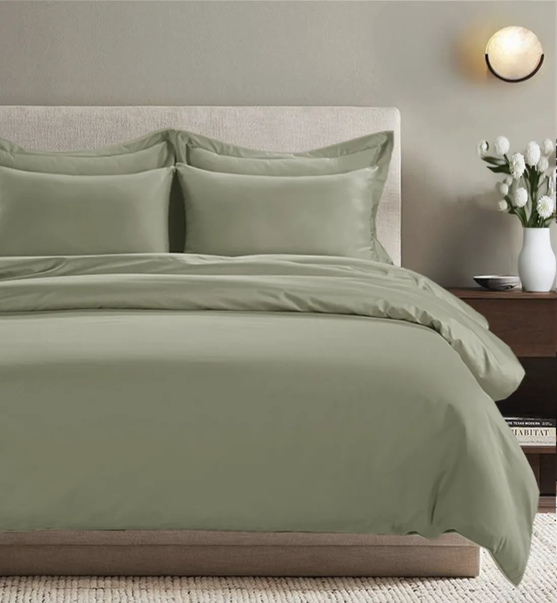 Single Duvet Cover Crease-Resistant - Sage, Cotton image