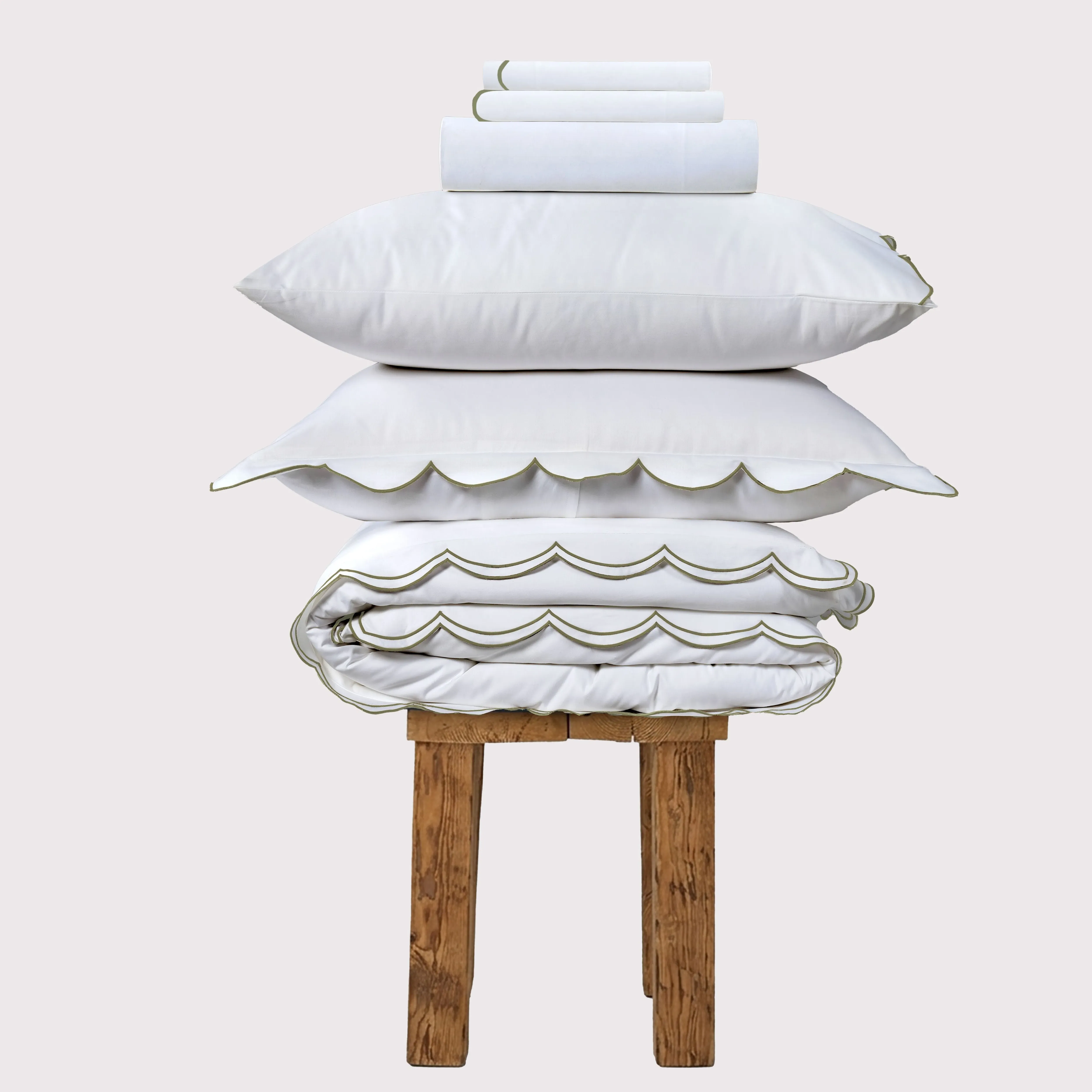 Sophie Single Bedding Set - White & Olive Green, Egyptian Cotton product