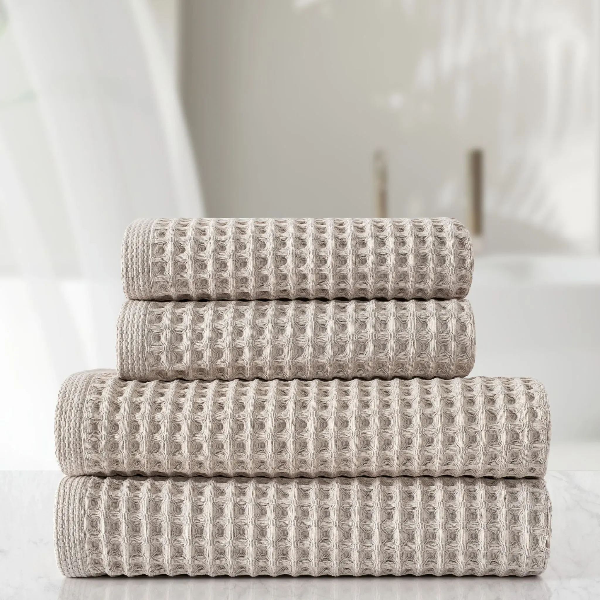 Stratton Waffle Towel Set 500 GSM - Pearl, Cotton product