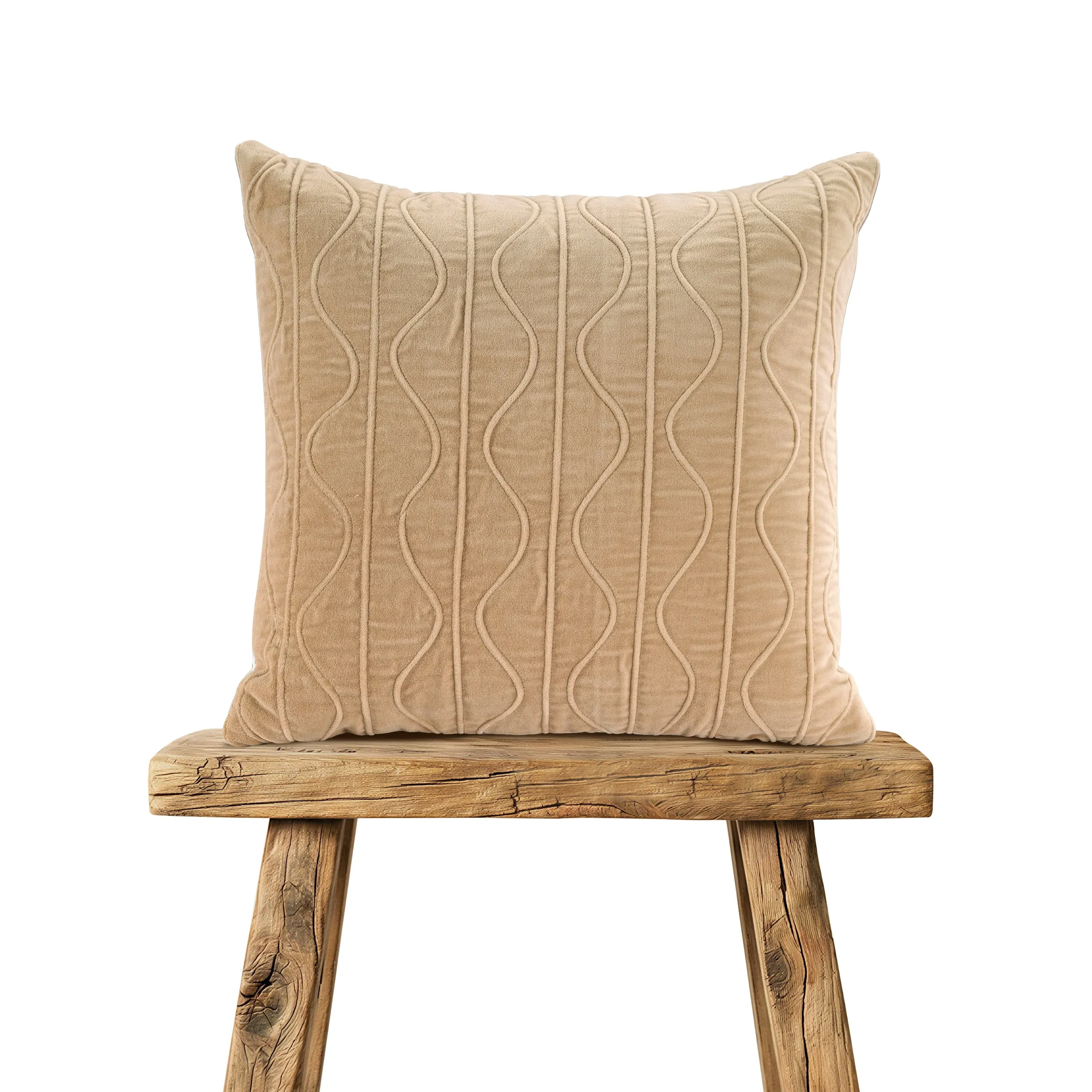 Xavier Cushion Pair with Wavy Embroidery - Natural, Cotton product